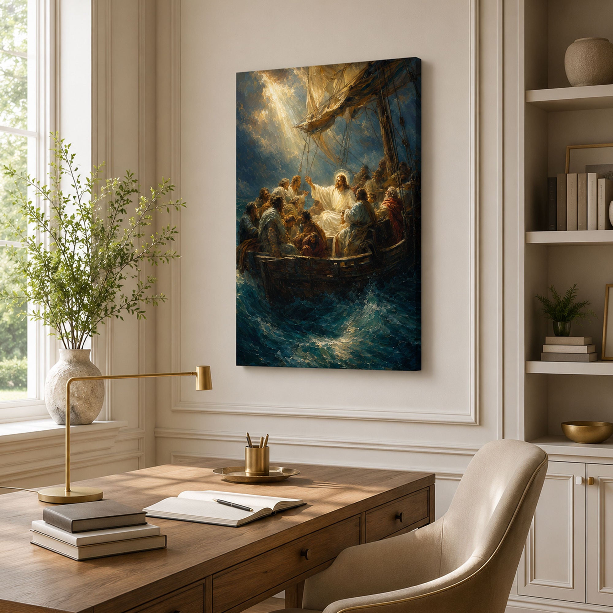 Jesus Calms the Storm Canvas Print, Mark 4:39 Christian Wall Decor, Peace Be Still Faith Gift
