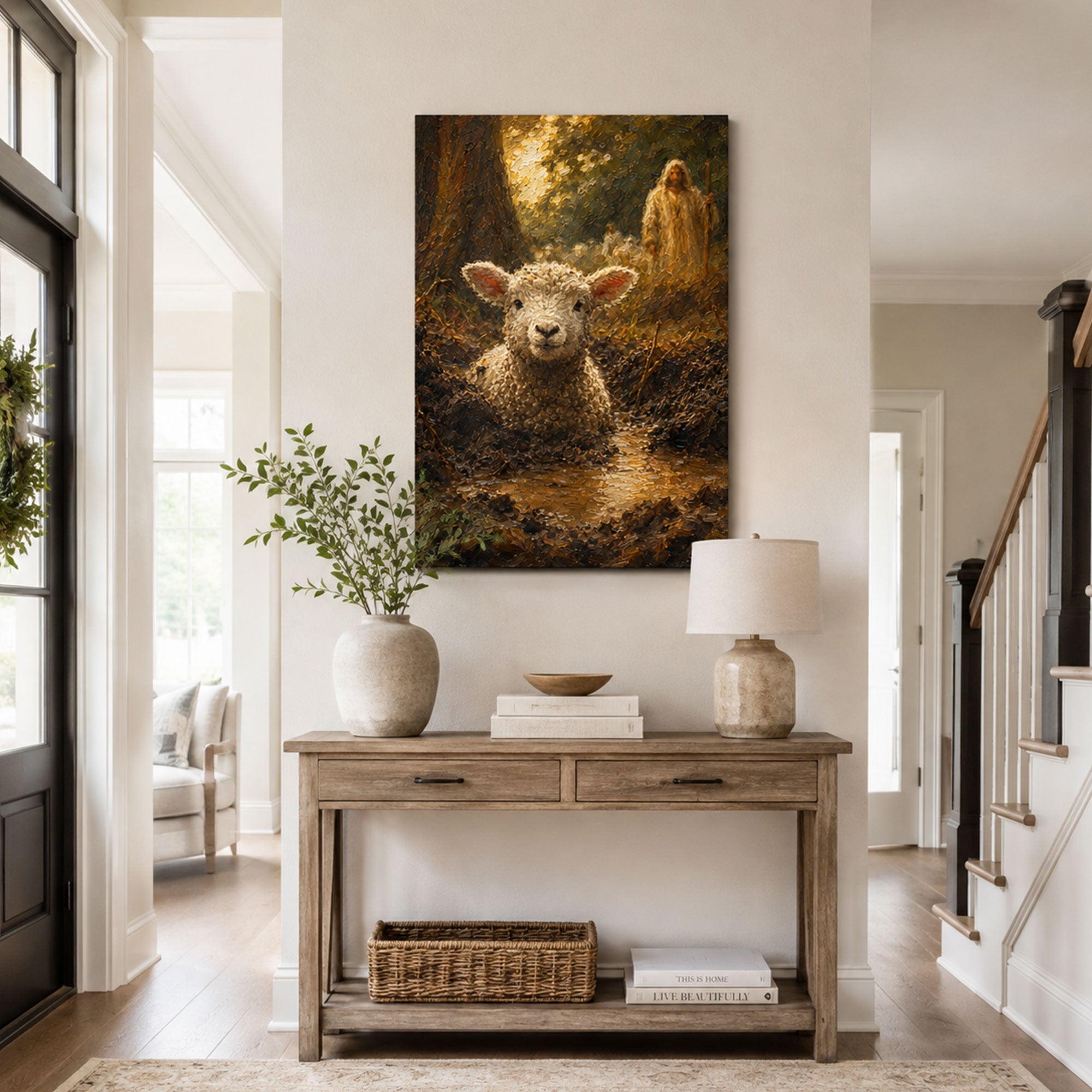 Jesus Finds the Lost Sheep Canvas Print, He Left the 99 Christian Wall Decor, Faith Gift