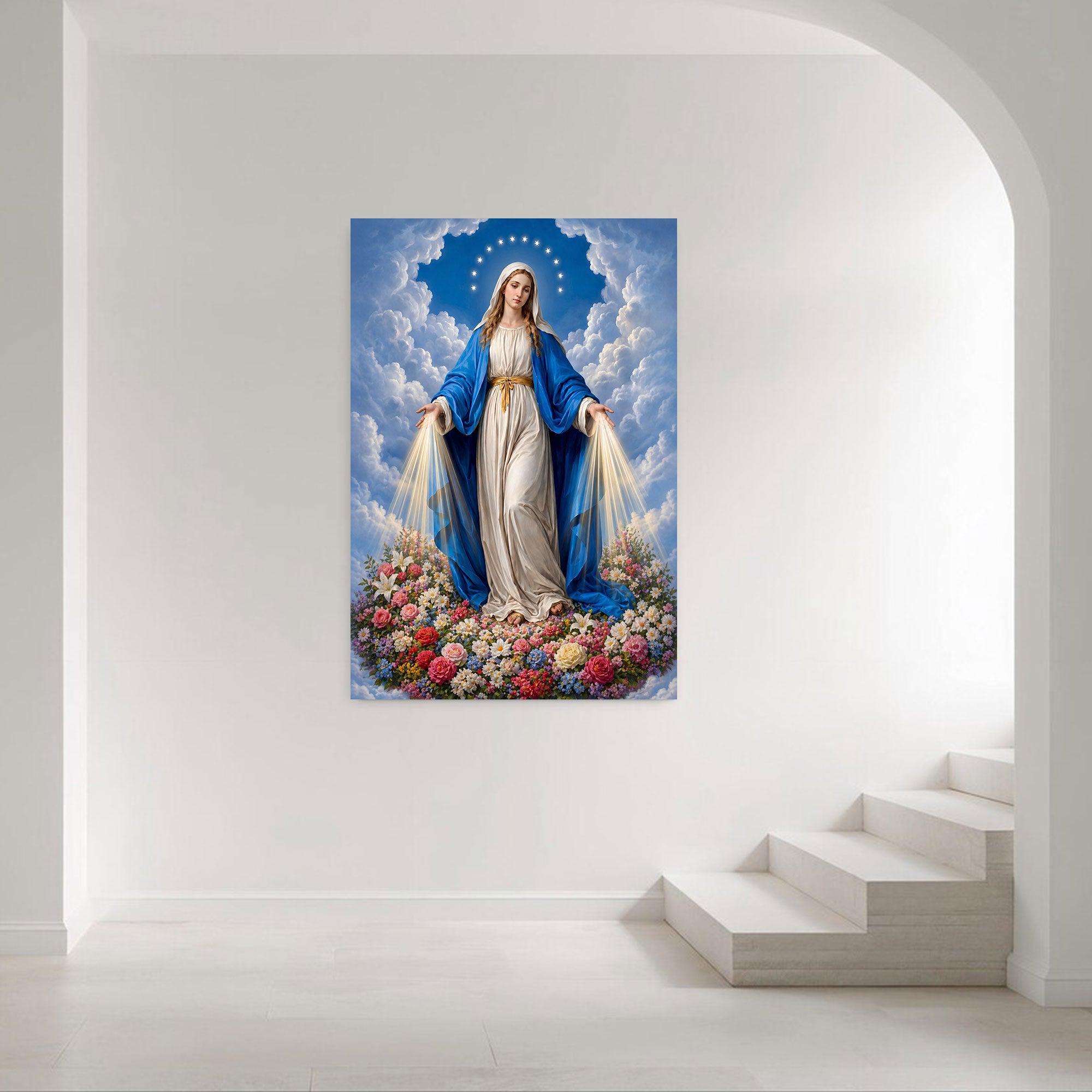 Our Lady of Grace Canvas Print, Virgin Mary with Radiant Light, Catholic Wall Art, Blessed Mother Devotional Decor