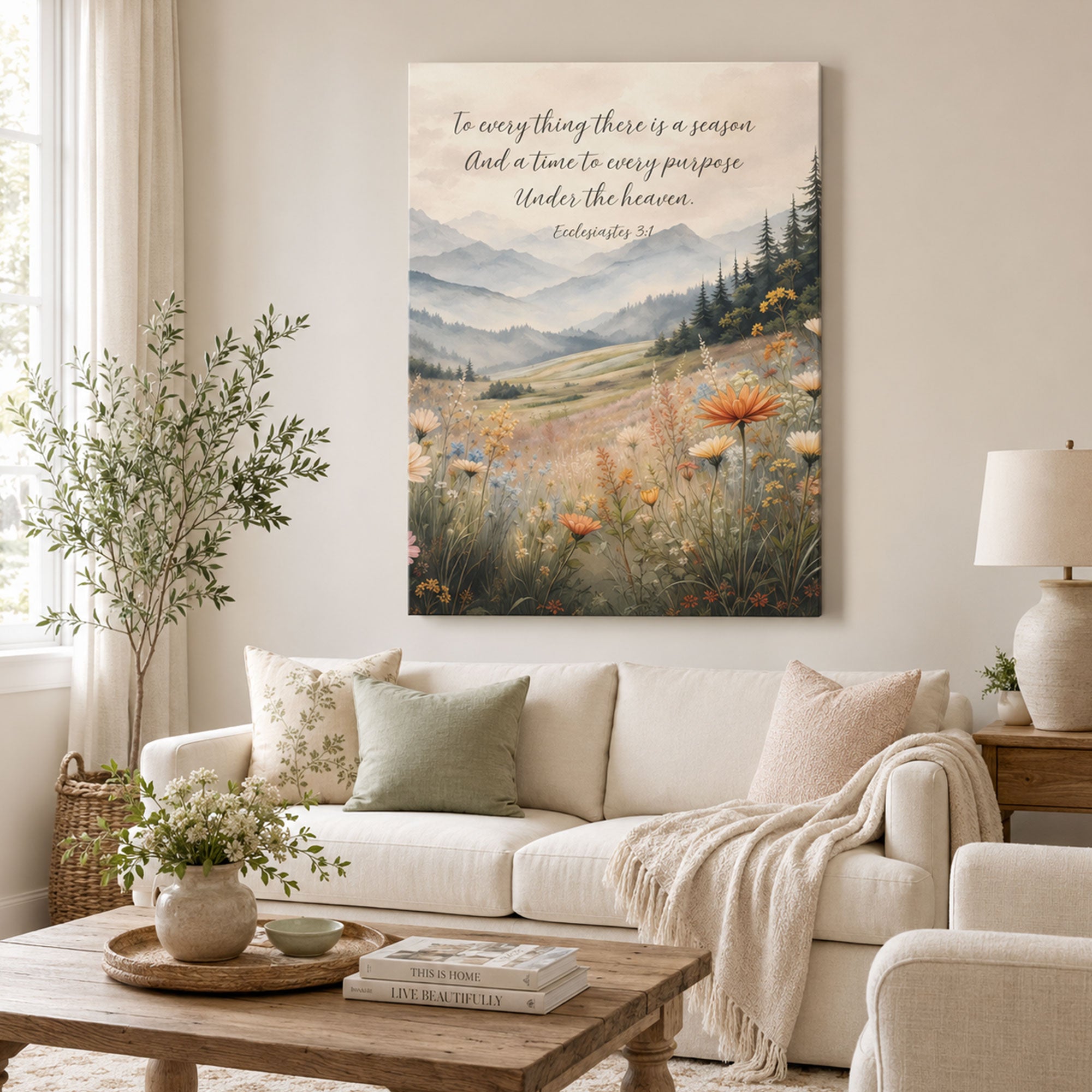 Ecclesiastes 3:1 To Everything There Is a Season Canvas Print, Christian Mountain Nature Wall Art, Bible Verse Church Decor