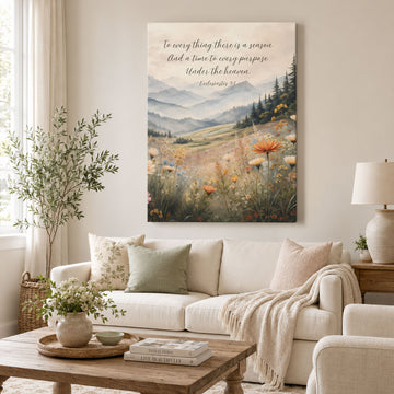 Ecclesiastes 3:1 To Everything There Is a Season Canvas Print, Christian Mountain Nature Wall Art, Bible Verse Church Decor