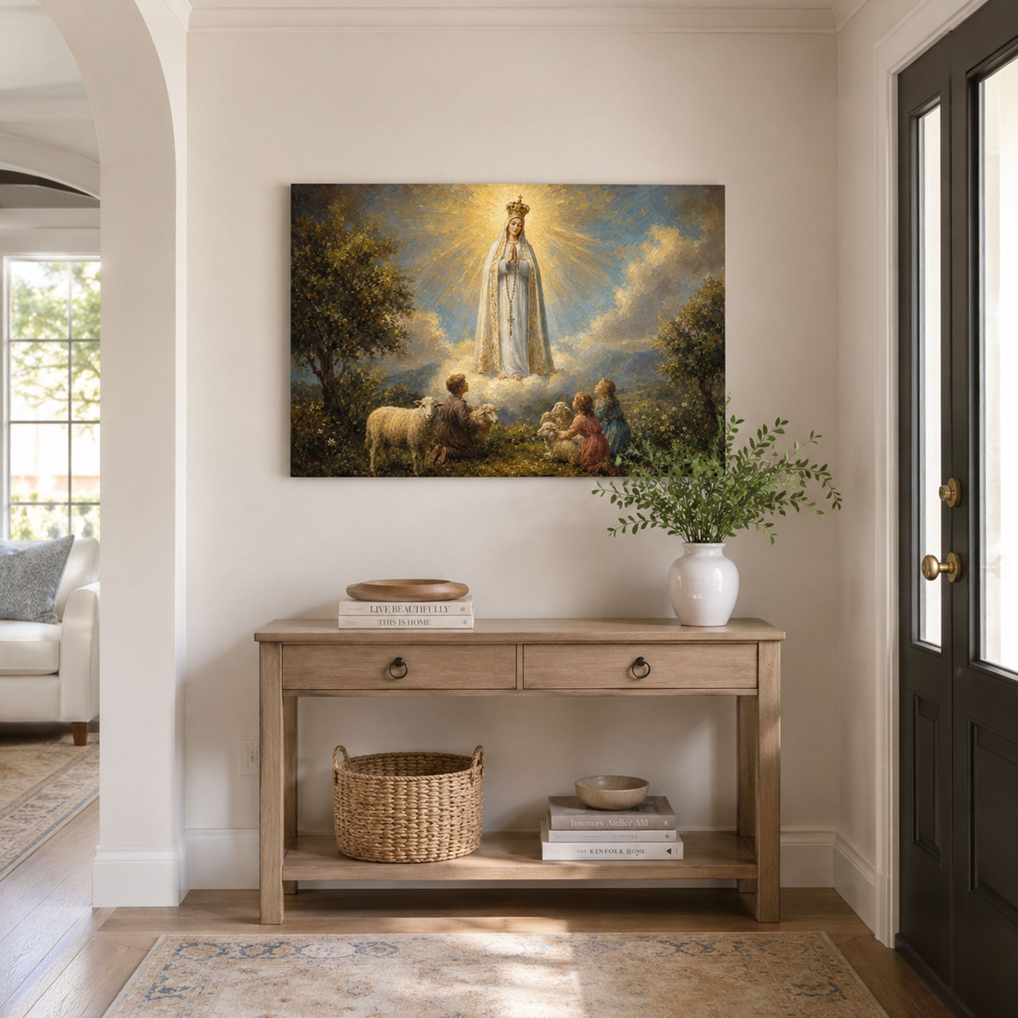 Our Lady of Fatima Apparition Canvas Print, Shepherd Children Catholic Wall Decor, Marian Faith Gift