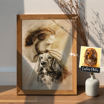 Personalized Jesus and Dog Memorial Canvas, Custom Pet Portrait, Sympathy Gift for Dog Loss