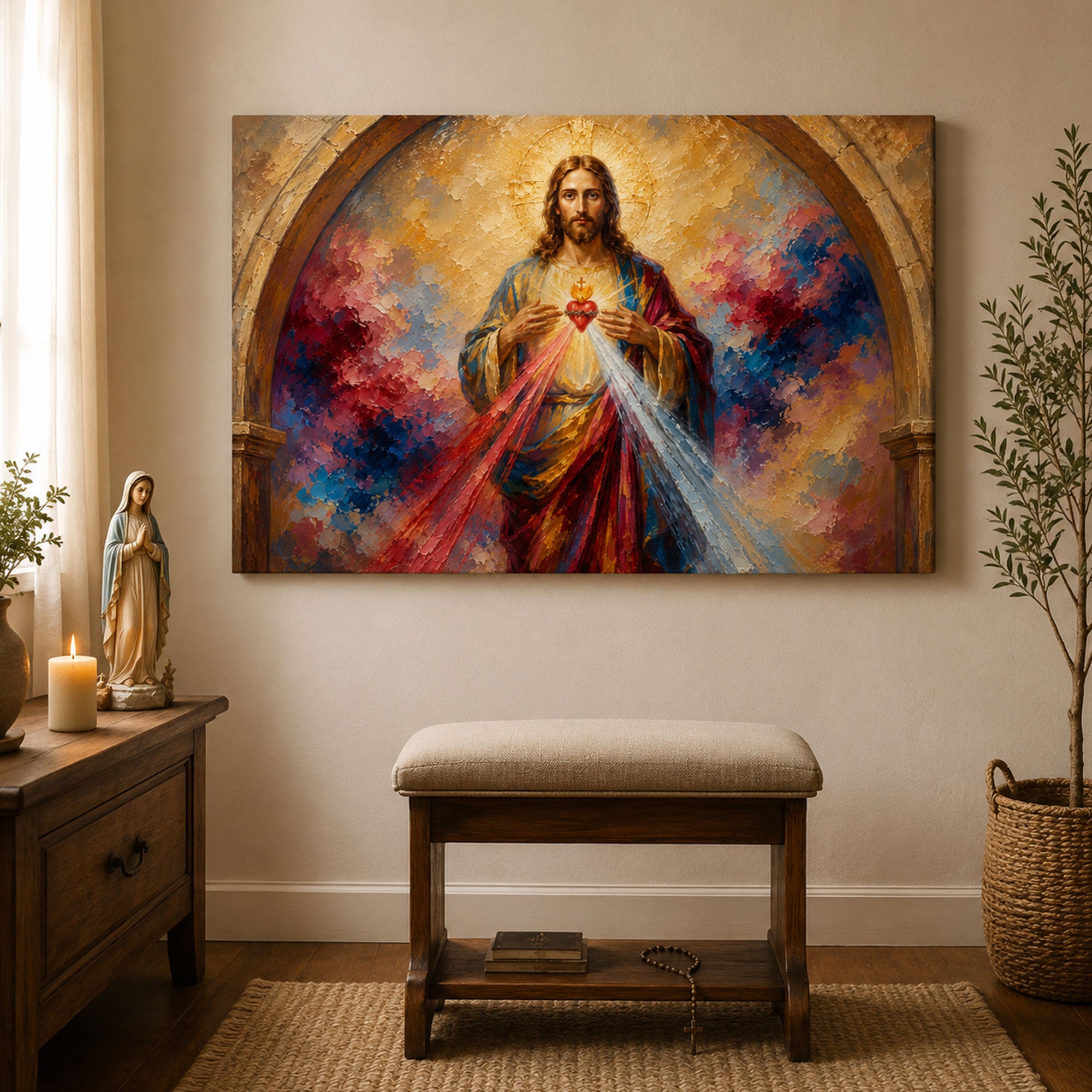 Divine Mercy Jesus Canvas Print, Catholic Christian Wall Art, Sacred Heart Home Decor