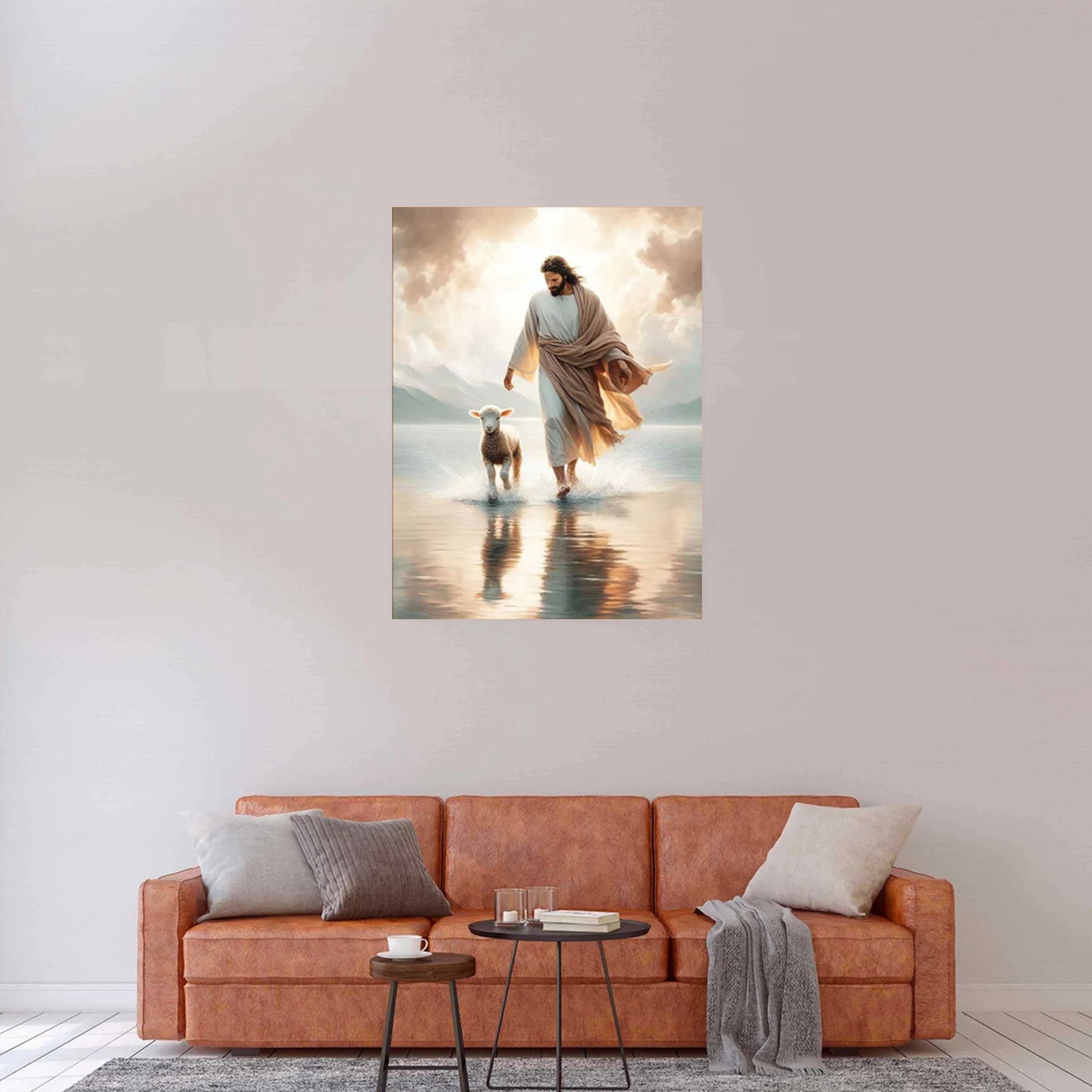 Jesus Walking on Water Canvas Print, Leaves the 99 to Save the Lamb, Christian Wall Art, Faith Miracle Decor