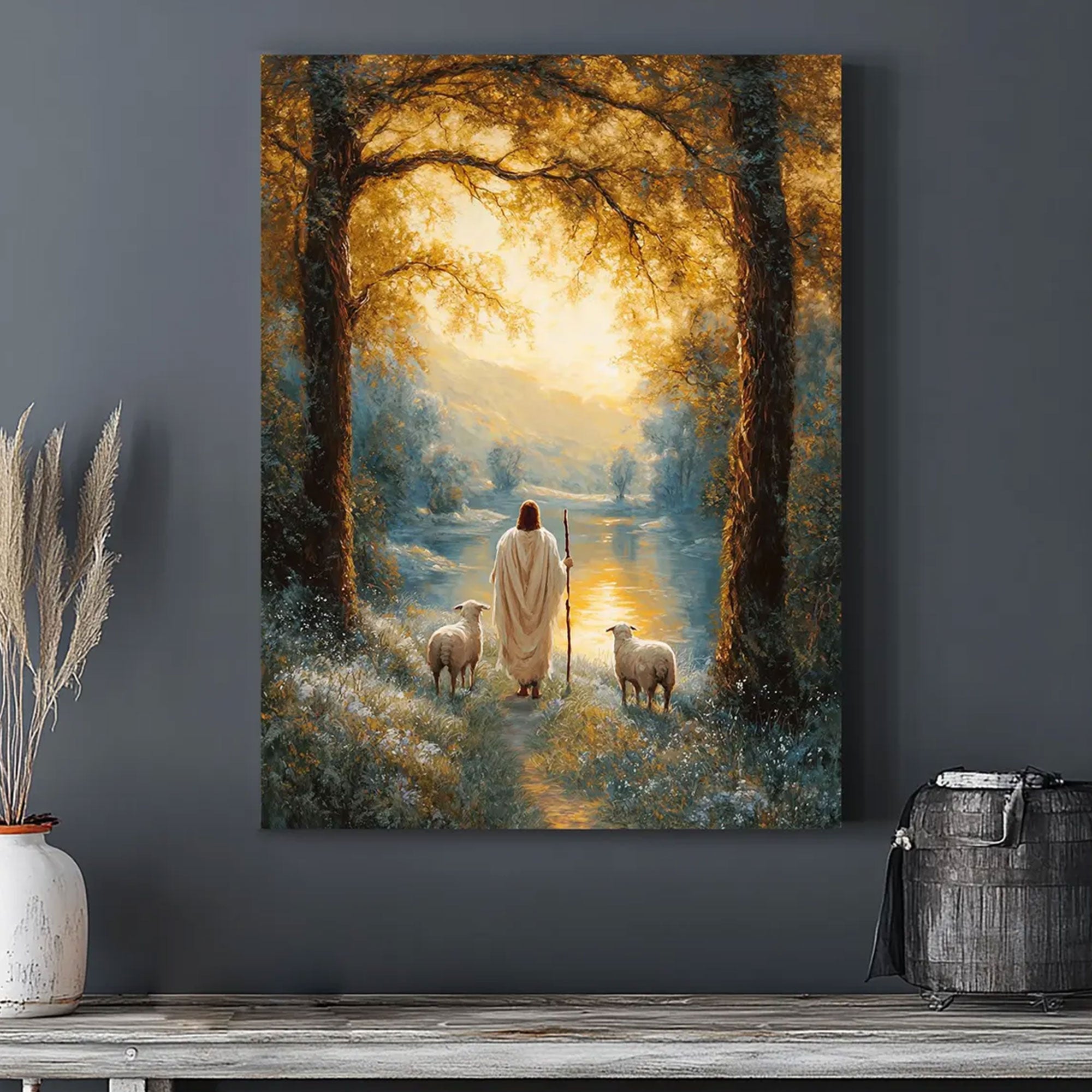 Jesus the Good Shepherd Canvas Art, Christian Faith Wall Decor, Peaceful Religious Home Artwork