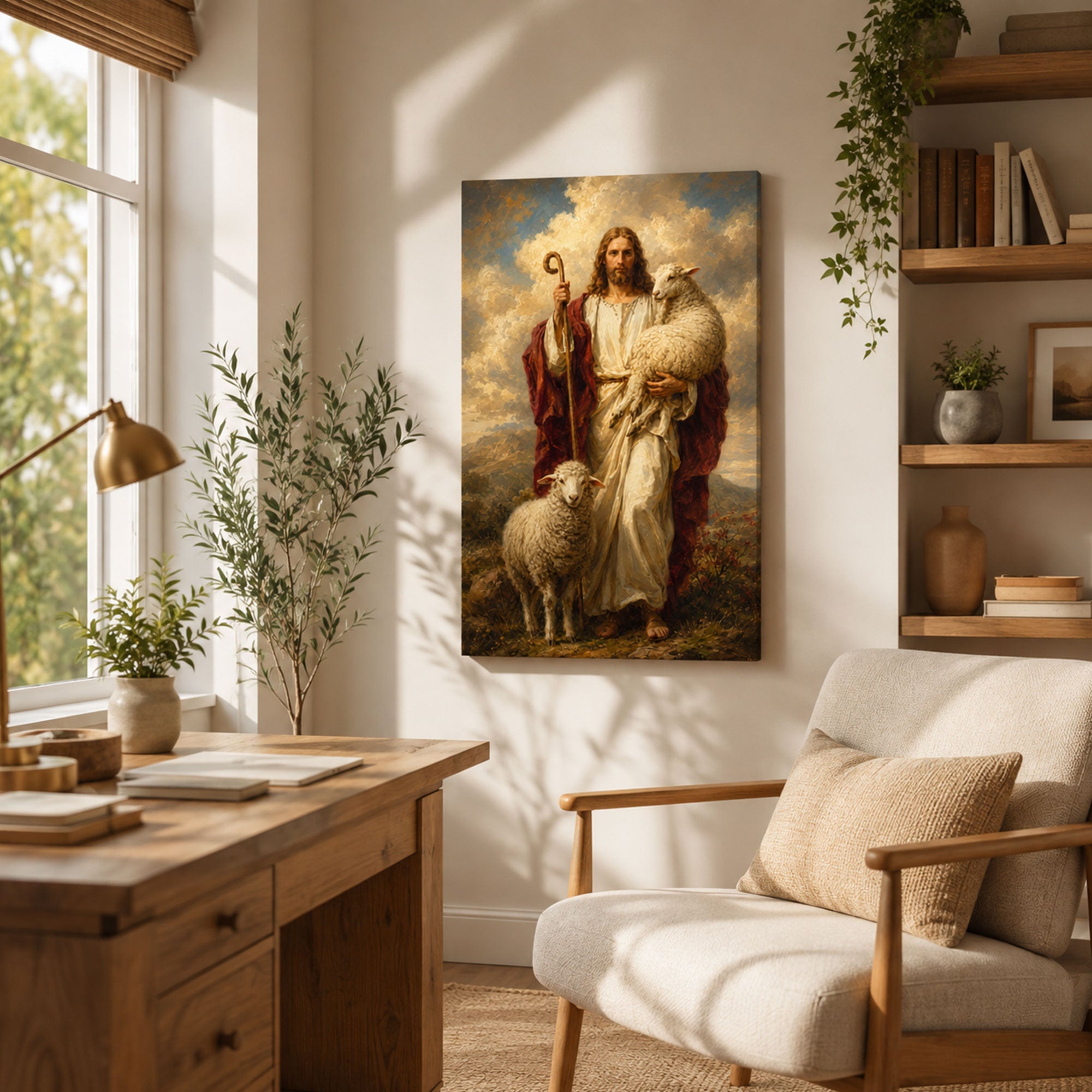 Jesus the Good Shepherd Canvas Print, Christ Holding the Lamb Christian Wall Decor, Faith Gift