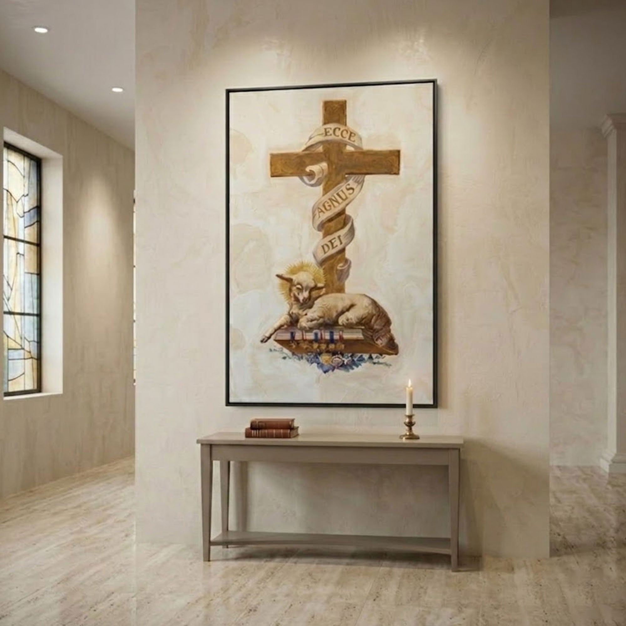 Agnus Dei Lamb of God Canvas Print, Christian Cross Wall Art, Sacred Religious Painting, Catholic Faith Decor