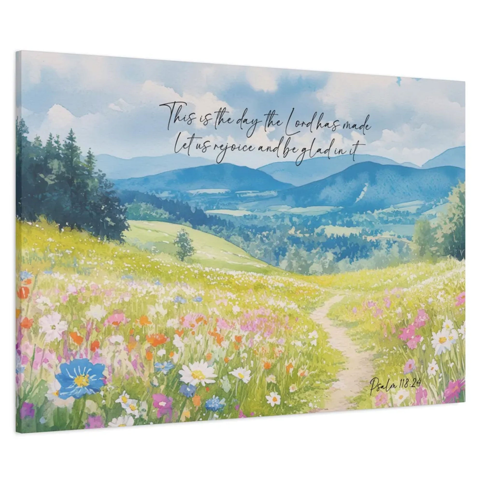 Psalm 118:24 Wildflower Canvas Print, This Is The Day The Lord Has Made Scripture Wall Art, Christian Home Decor, Godly Wedding Gift, Inspirational Faith Artwork