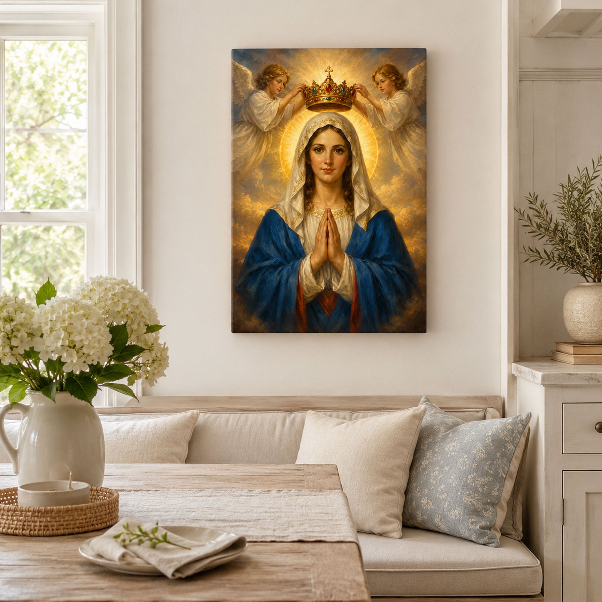 Coronation of Virgin Mary Canvas Print, Catholic Home Decor