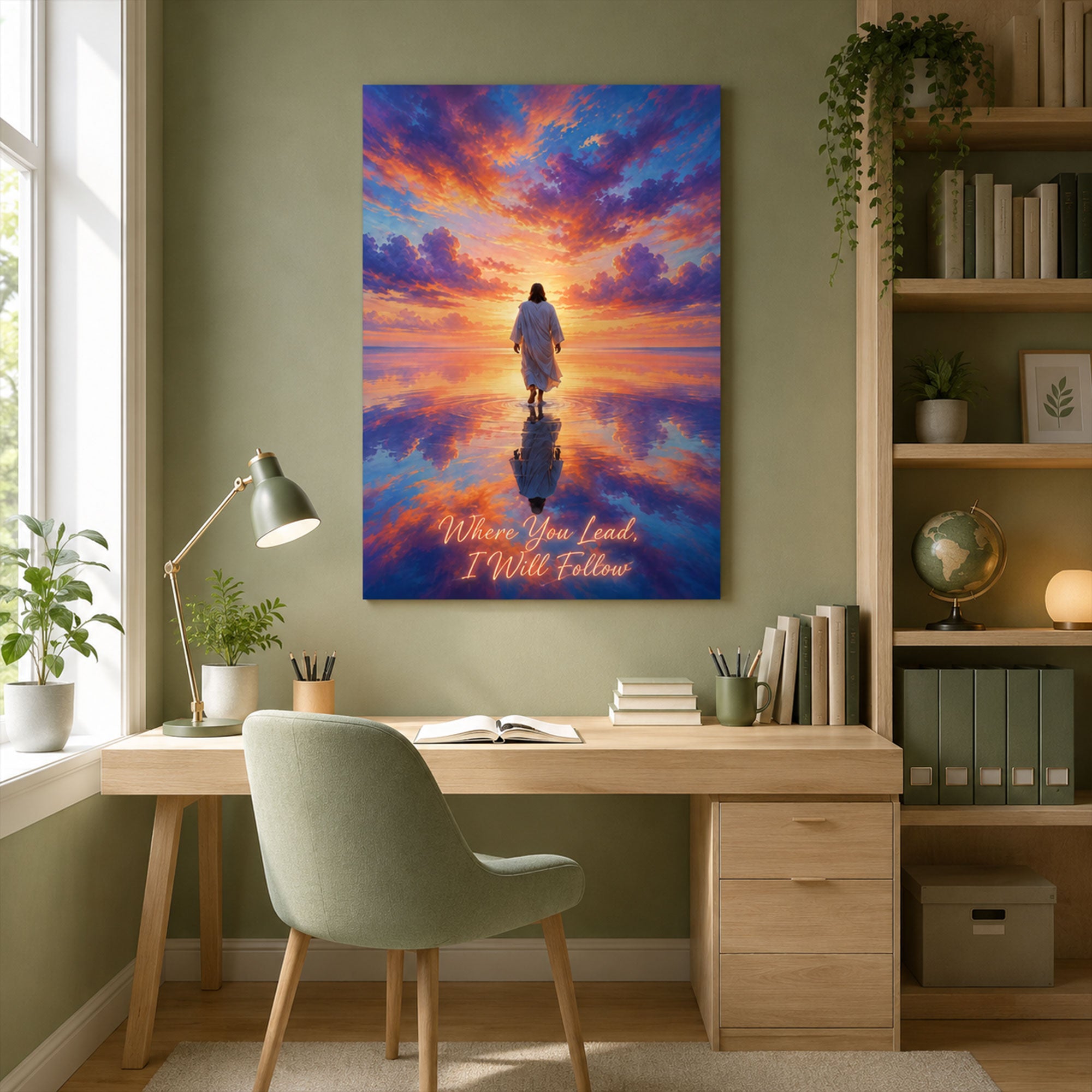 Where You Lead, I Will Follow Canvas Print, Jesus Walking on Water Christian Wall Art, Inspirational Faith Decor