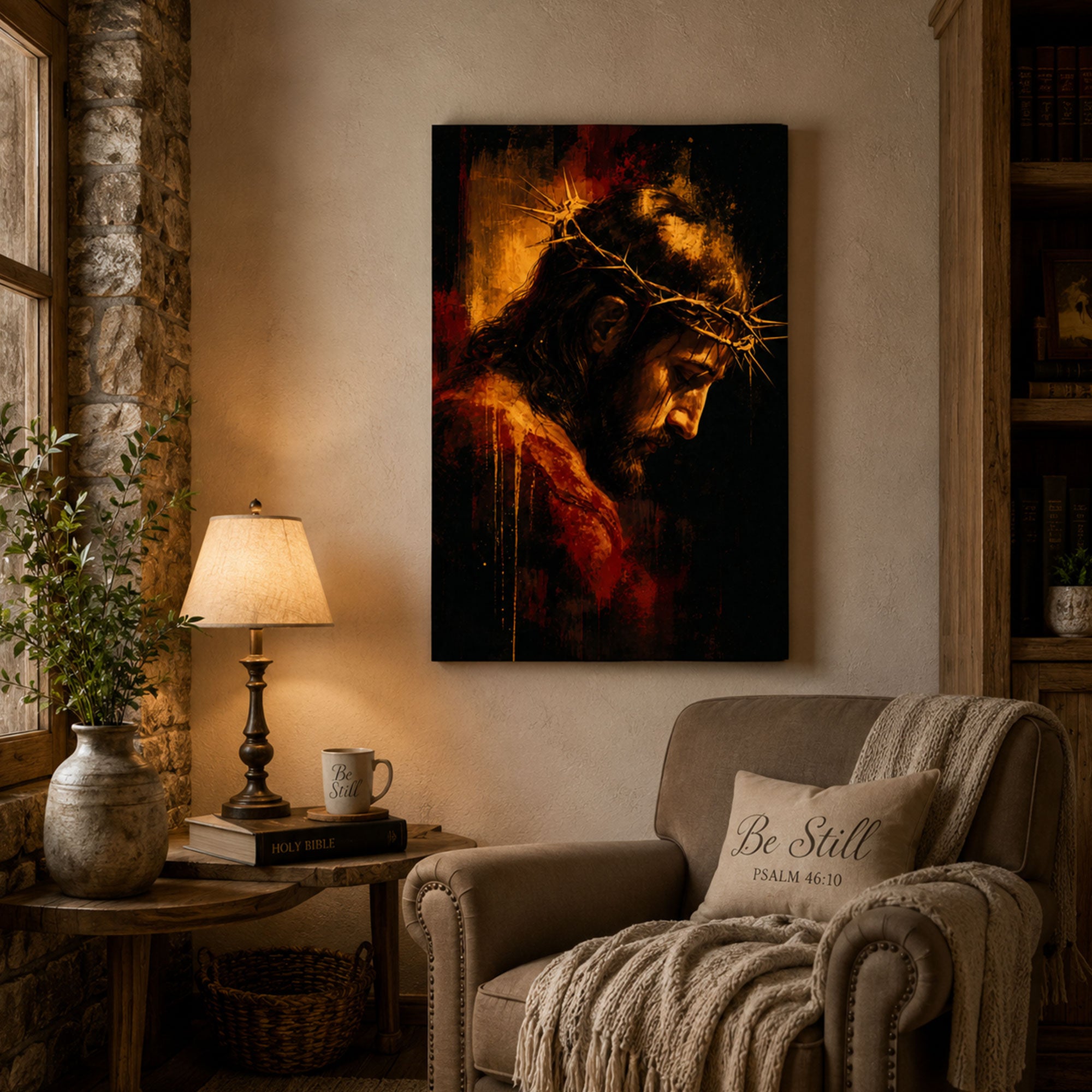 Jesus Crown of Thorns Canvas Print, Sorrowful Christ Christian Home Decor