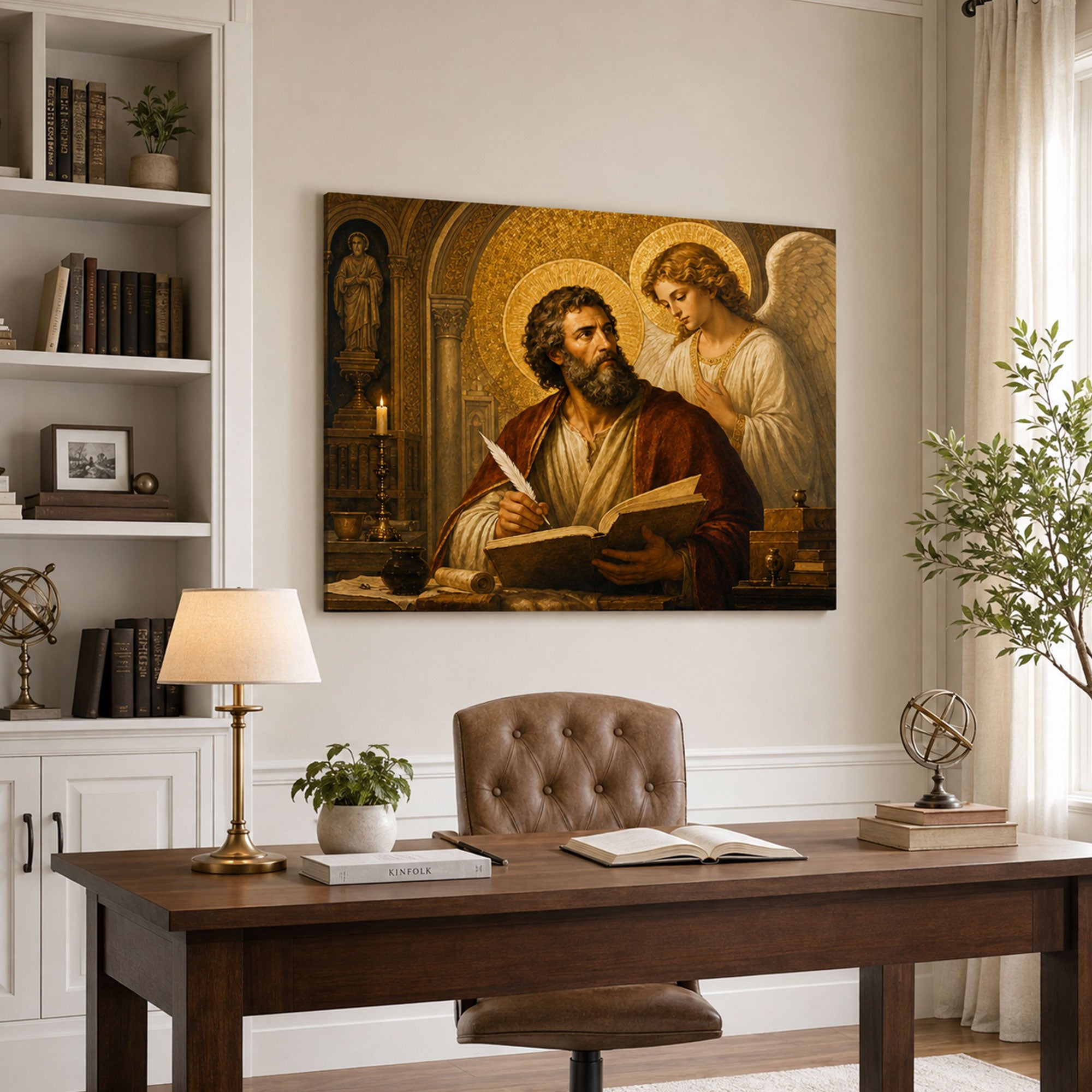Saint Matthew the Evangelist Canvas Print, Angel Inspired Gospel Writer, Catholic Wall Decor