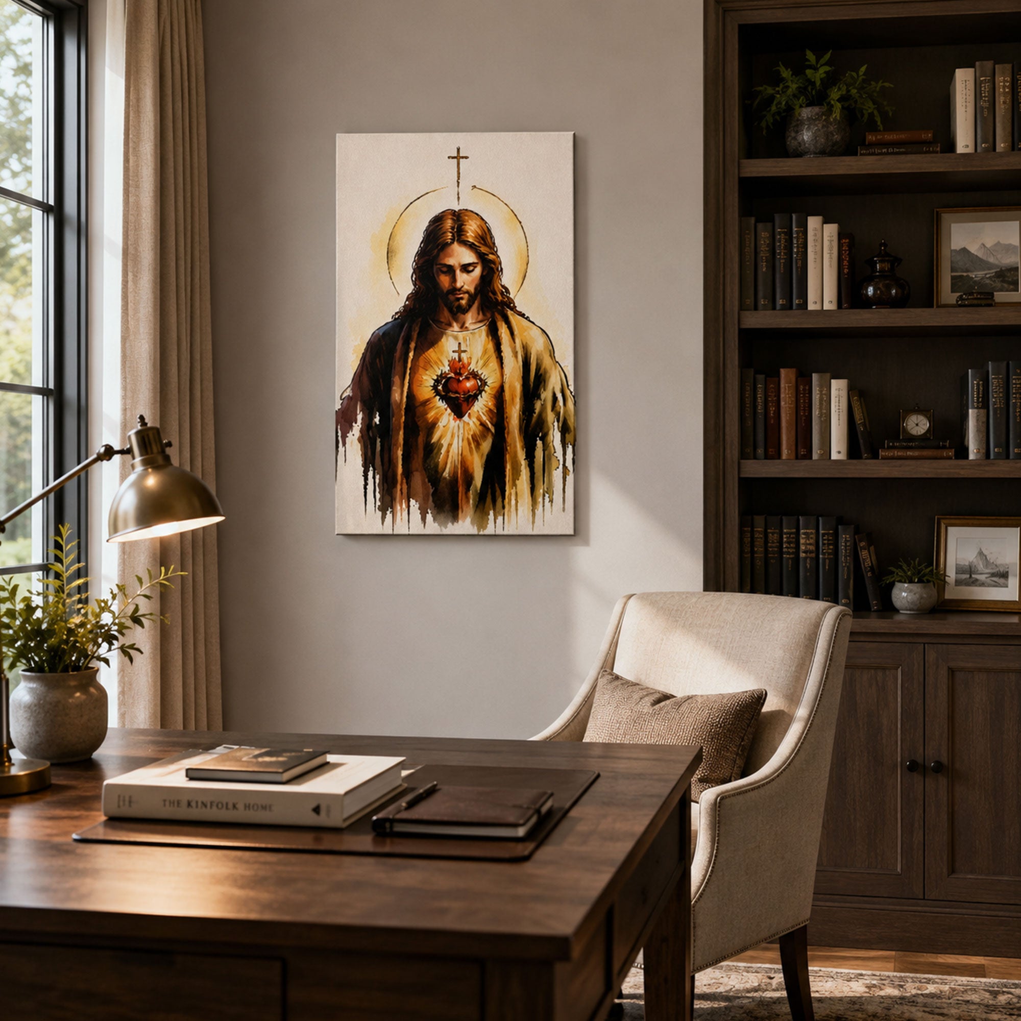 Sacred Heart of Jesus Canvas Print, Watercolor Christian Wall Art, Catholic Faith Home Decor Gift