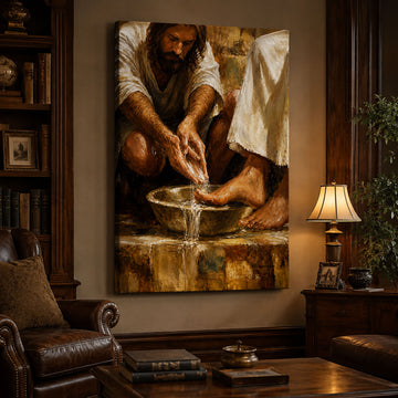 Jesus Washing Feet Canvas Print, Christian Bible Wall Art, Humility and Faith Home Decor