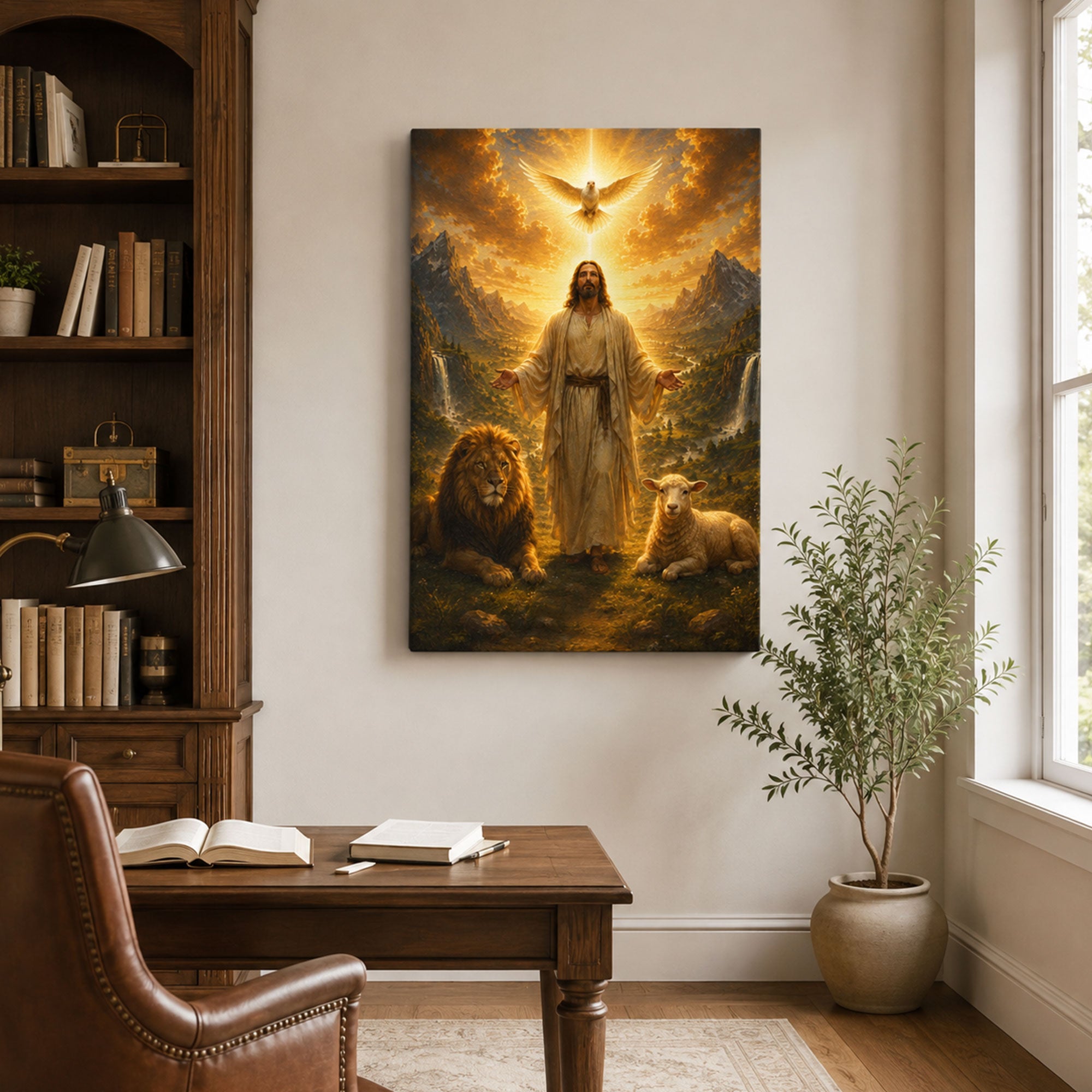 Jesus Christ Lion and Lamb Canvas Print, Prince of Peace Christian Wall Decor, Faith Gift