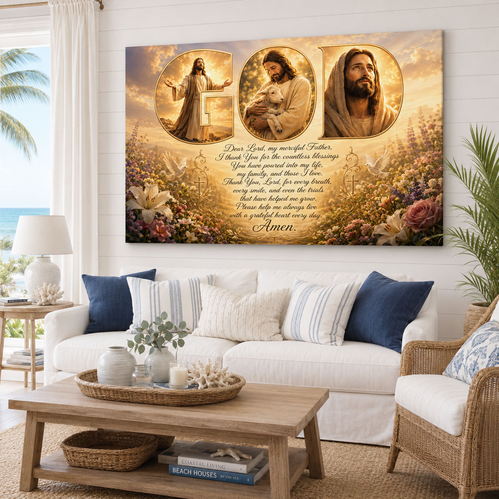 God Blessings Christian Canvas Print, Jesus Faith Wall Art, Inspirational Prayer Home Decor