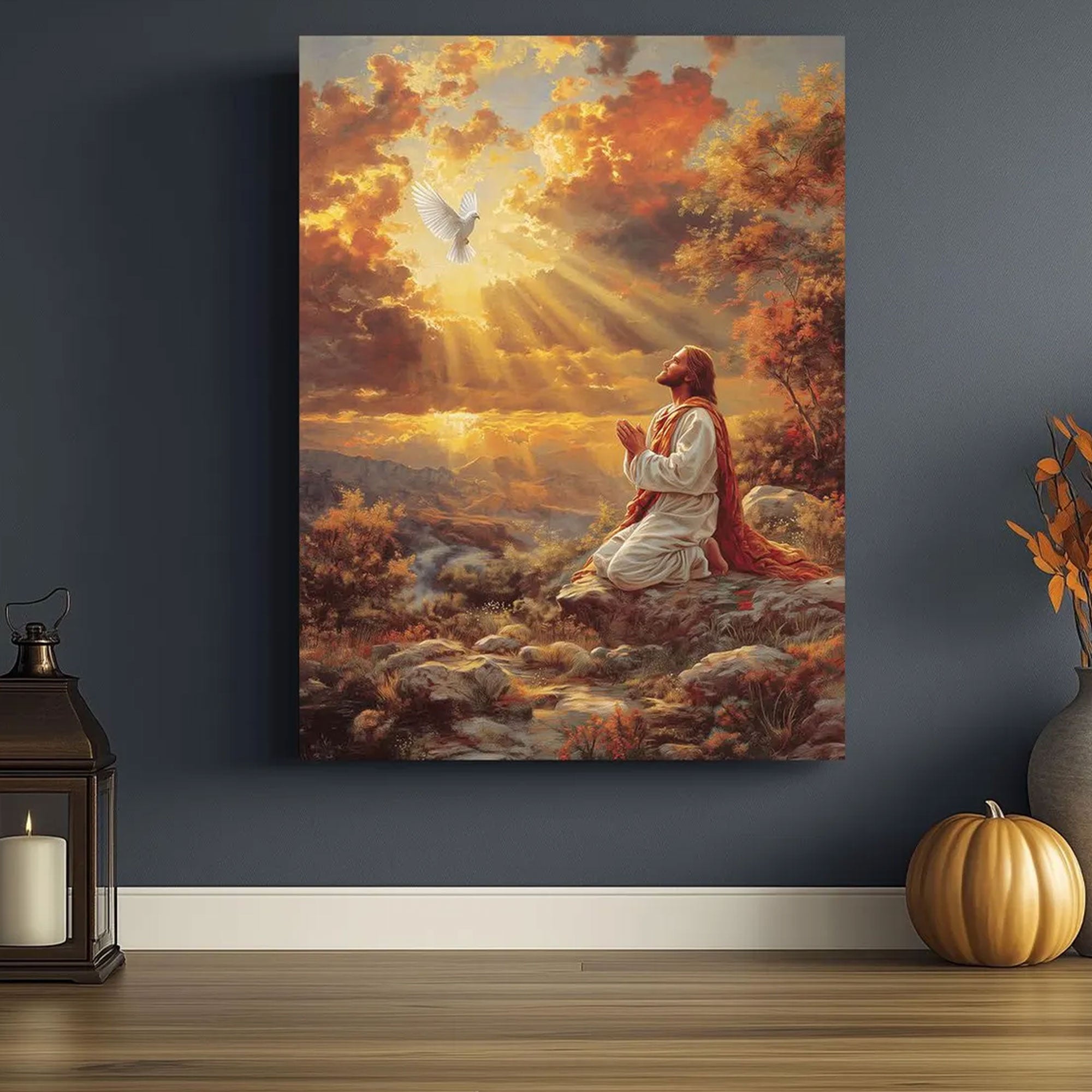 Jesus Praying Canvas Print, Christian Wall Art, Religious Faith Home Decoration Gift