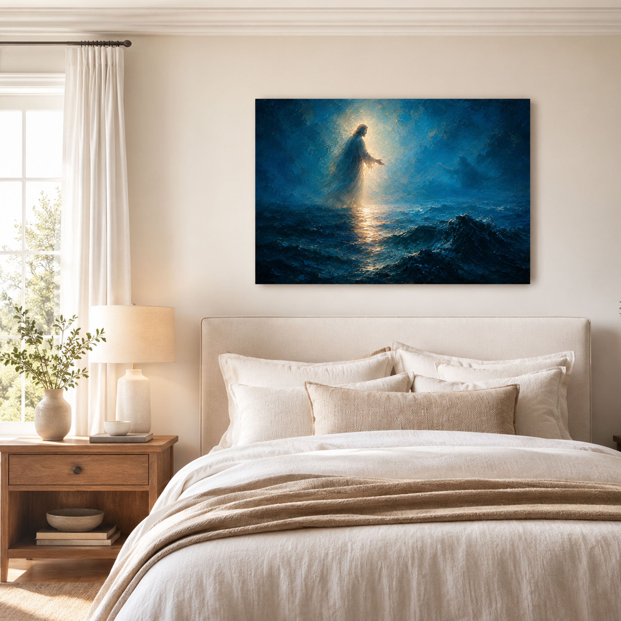 Matthew 14 Jesus Walking on Water Canvas Print, Christian Home Decor