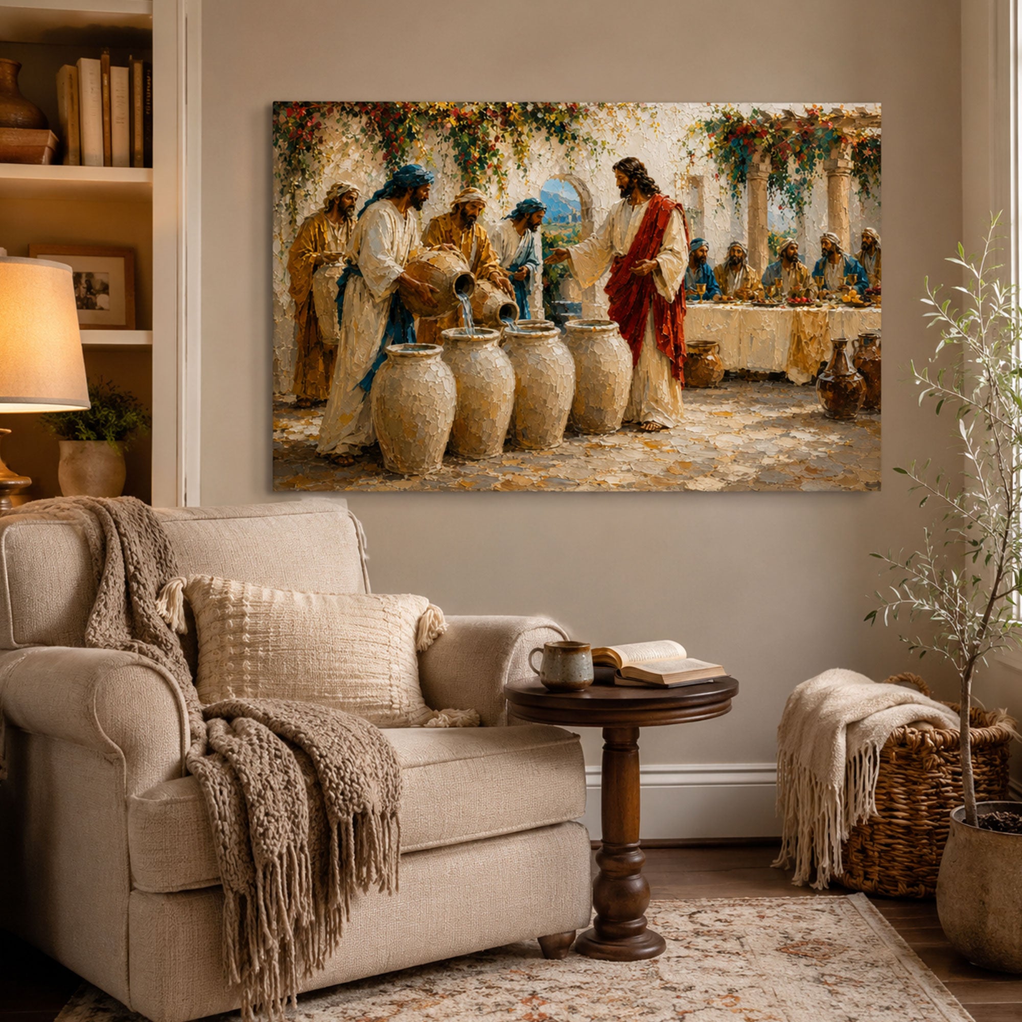 Wedding at Cana Canvas Print, Jesus Water into Wine Christian Wall Art, Bible Story Home Decor Gift
