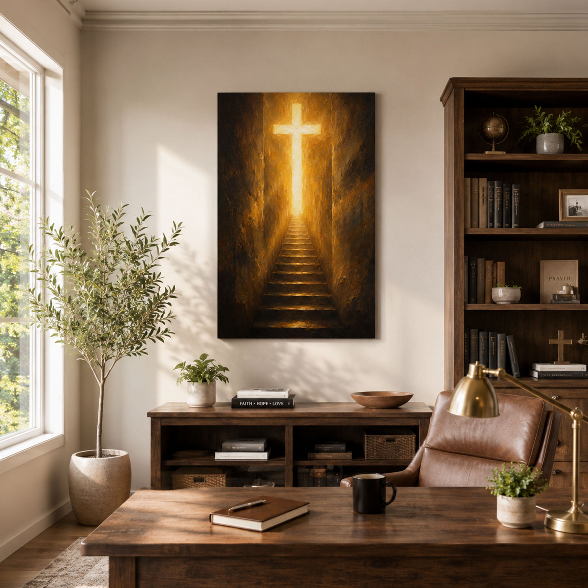 Stairway to the Cross Canvas Print, Jesus Is the Way Christian Wall Decor, Faith Gift
