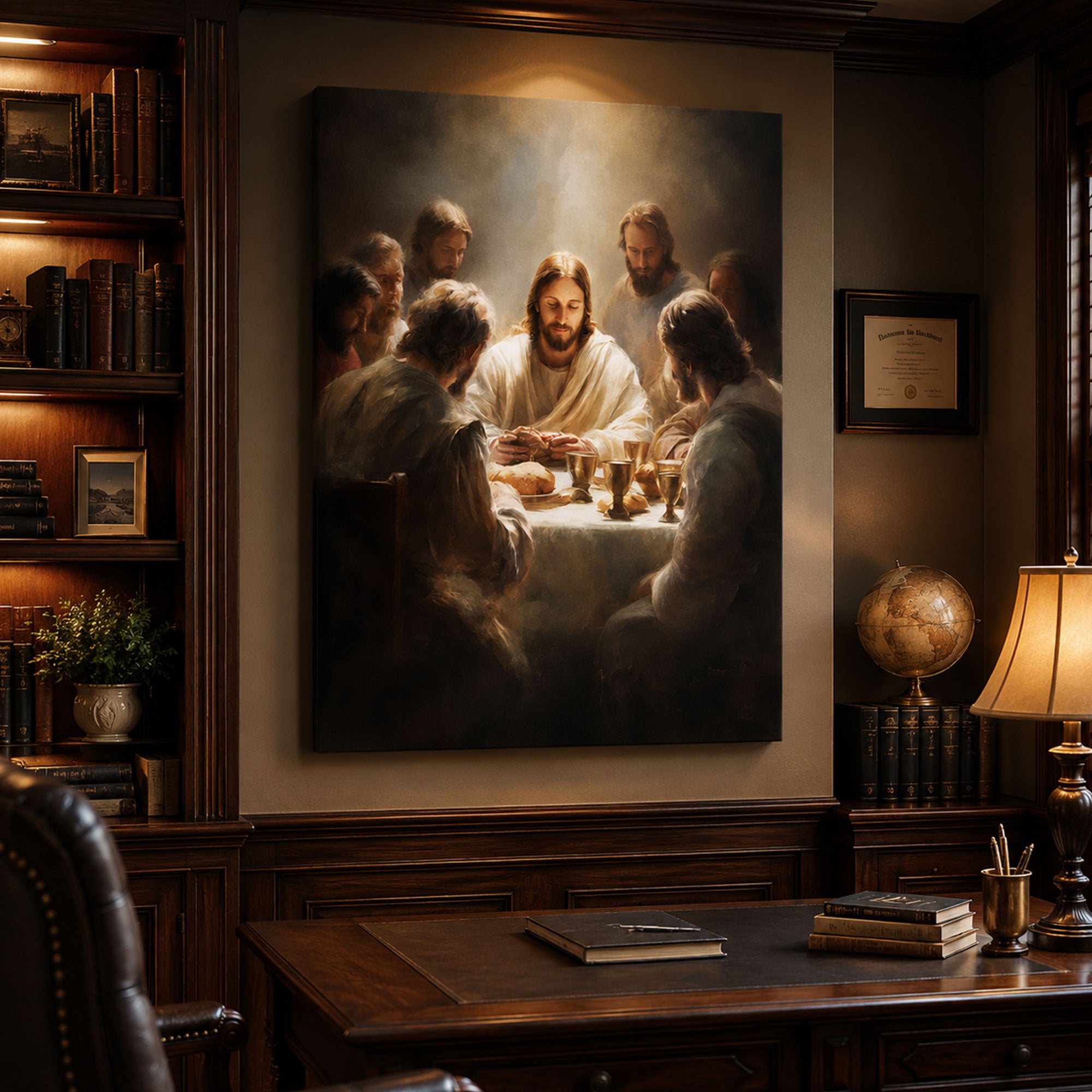 Last Supper Wall Art, Jesus Breaking Bread Canvas Print, Holy Communion Christian Faith Decor
