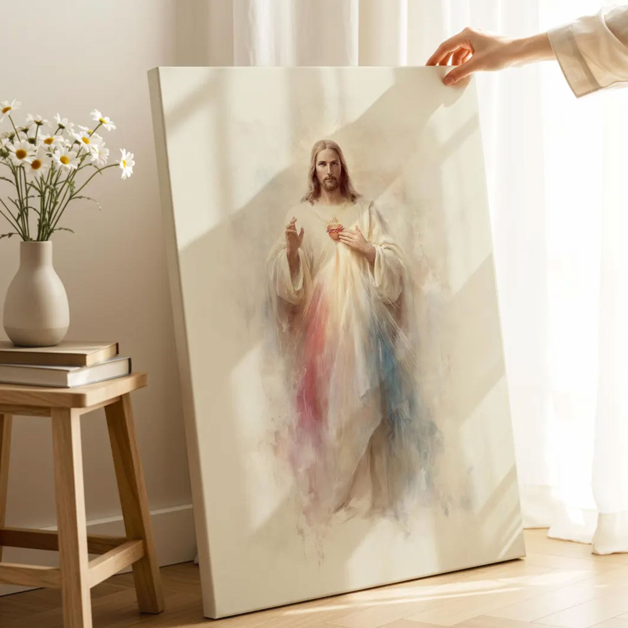 Divine Mercy Sacred Heart Jesus Canvas Print, Modern Catholic Art Pastor Gift