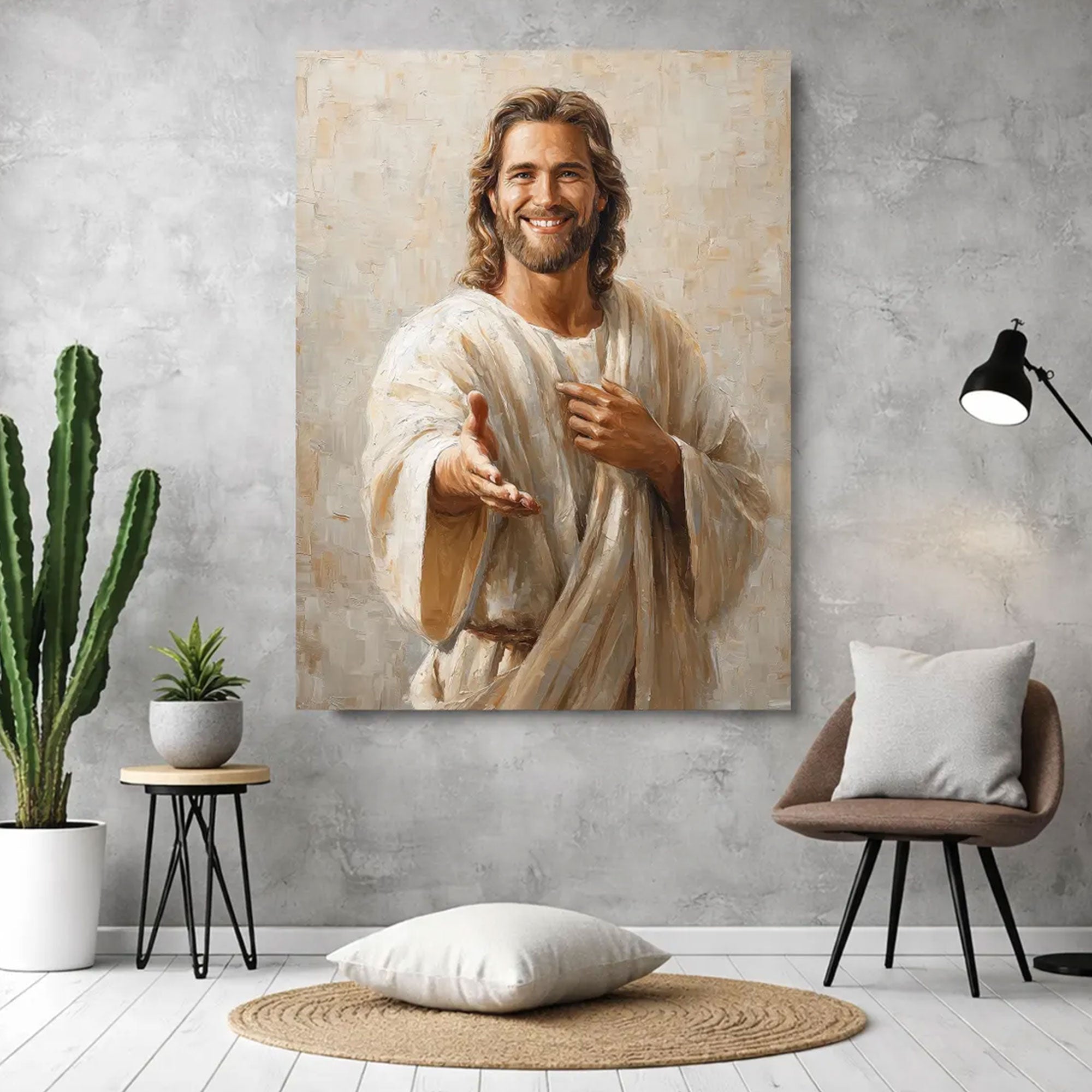 Smiling Jesus Canvas Print, Welcoming Christ Wall Art, Inspirational Christian Home Decor, Religious Gift