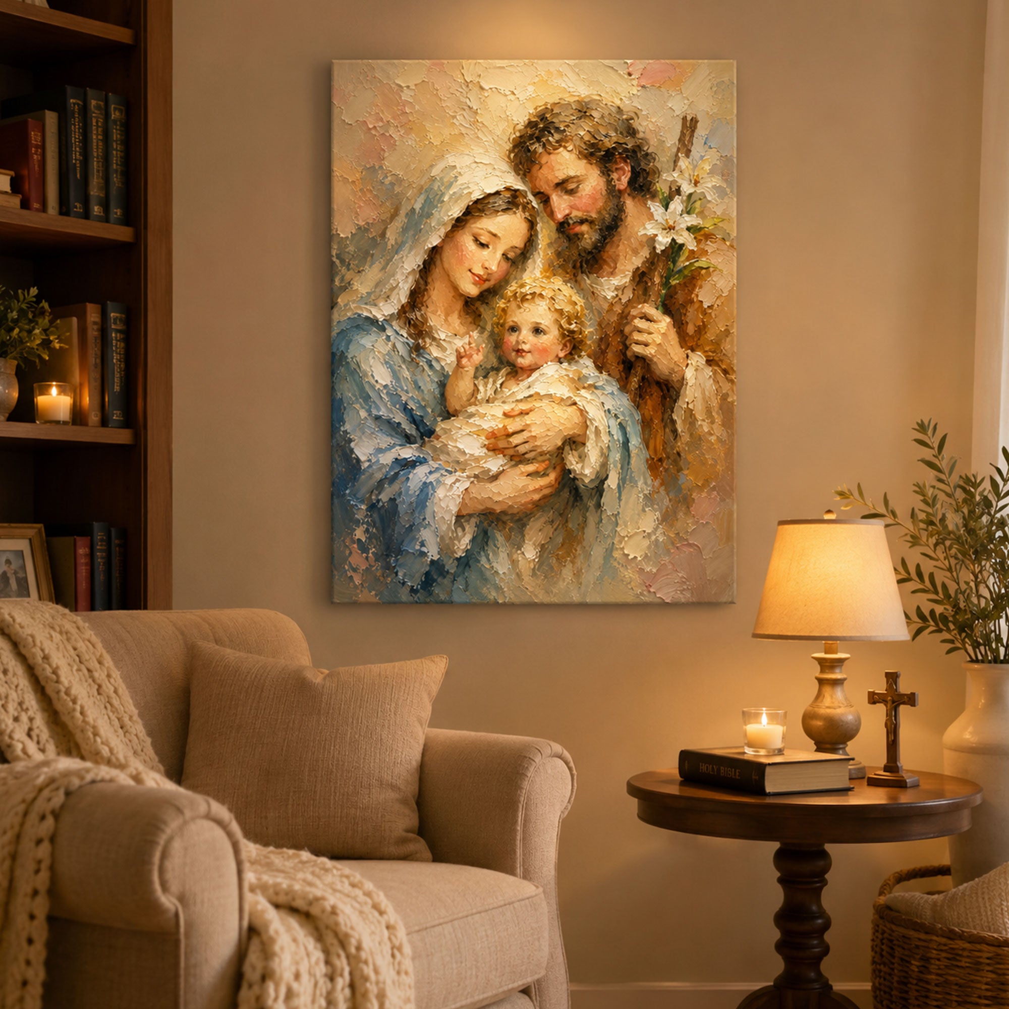 Holy Family Canvas Print, Jesus Mary and Joseph Catholic Wall Art, Sacred Christian Home Decor