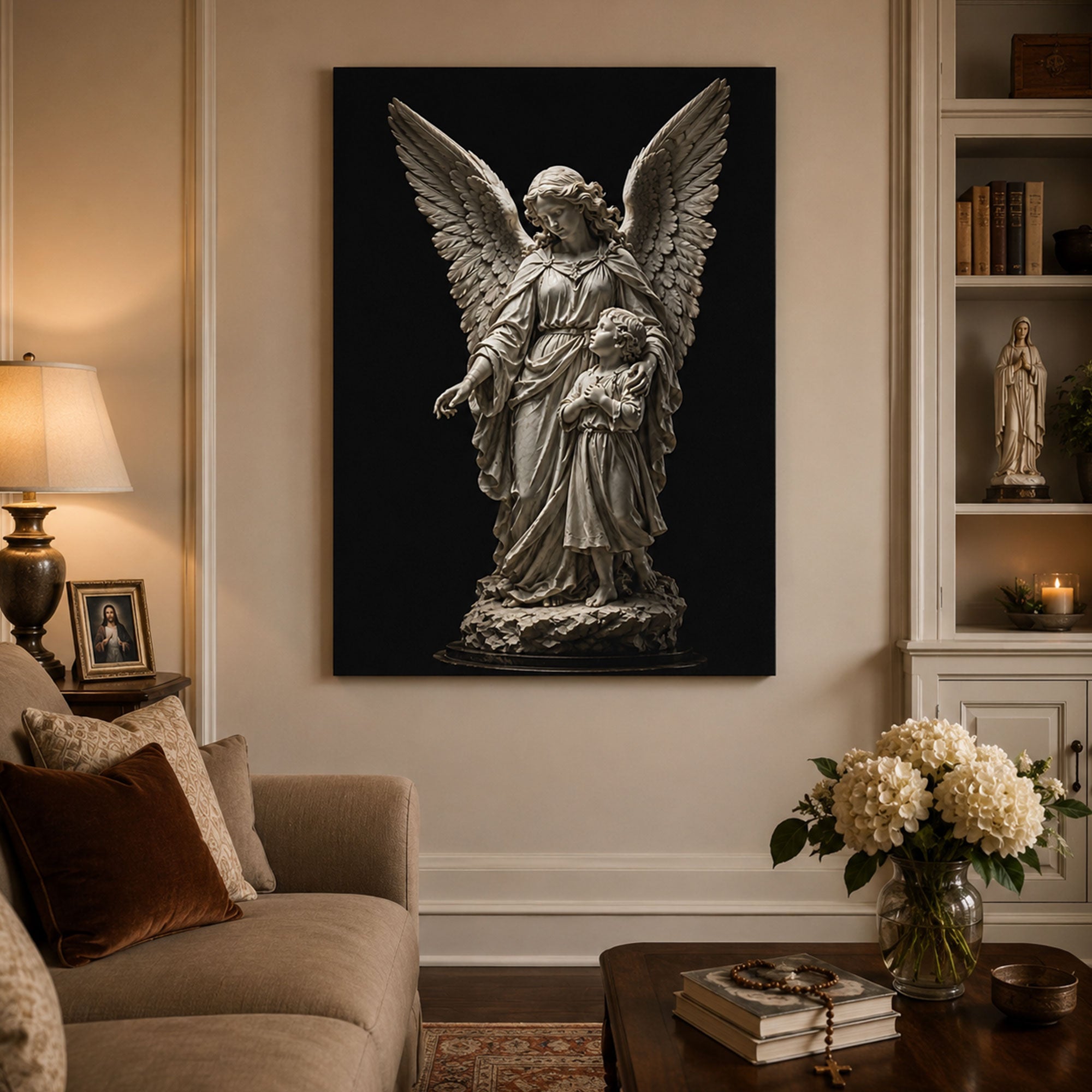 Guardian Angel Canvas Print, Angel Protecting Child Christian Wall Art