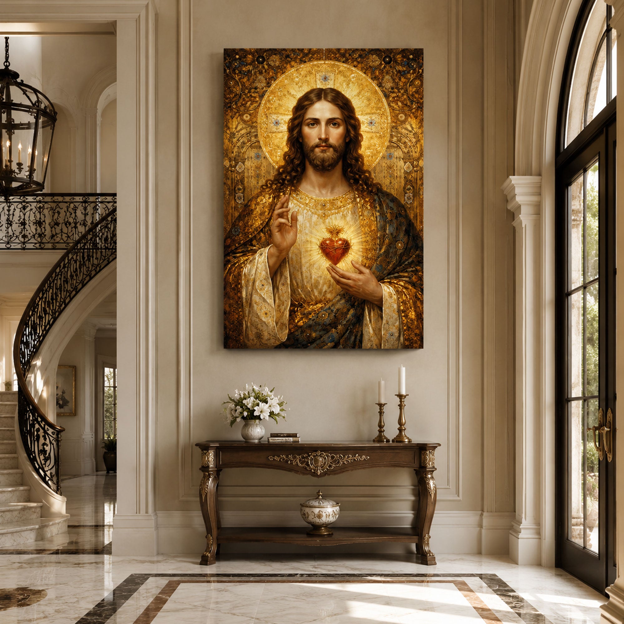 Sacred Heart of Jesus Canvas Print, Catholic Christian Wall Art, Divine Love Portrait, Religious Home Decor Gift