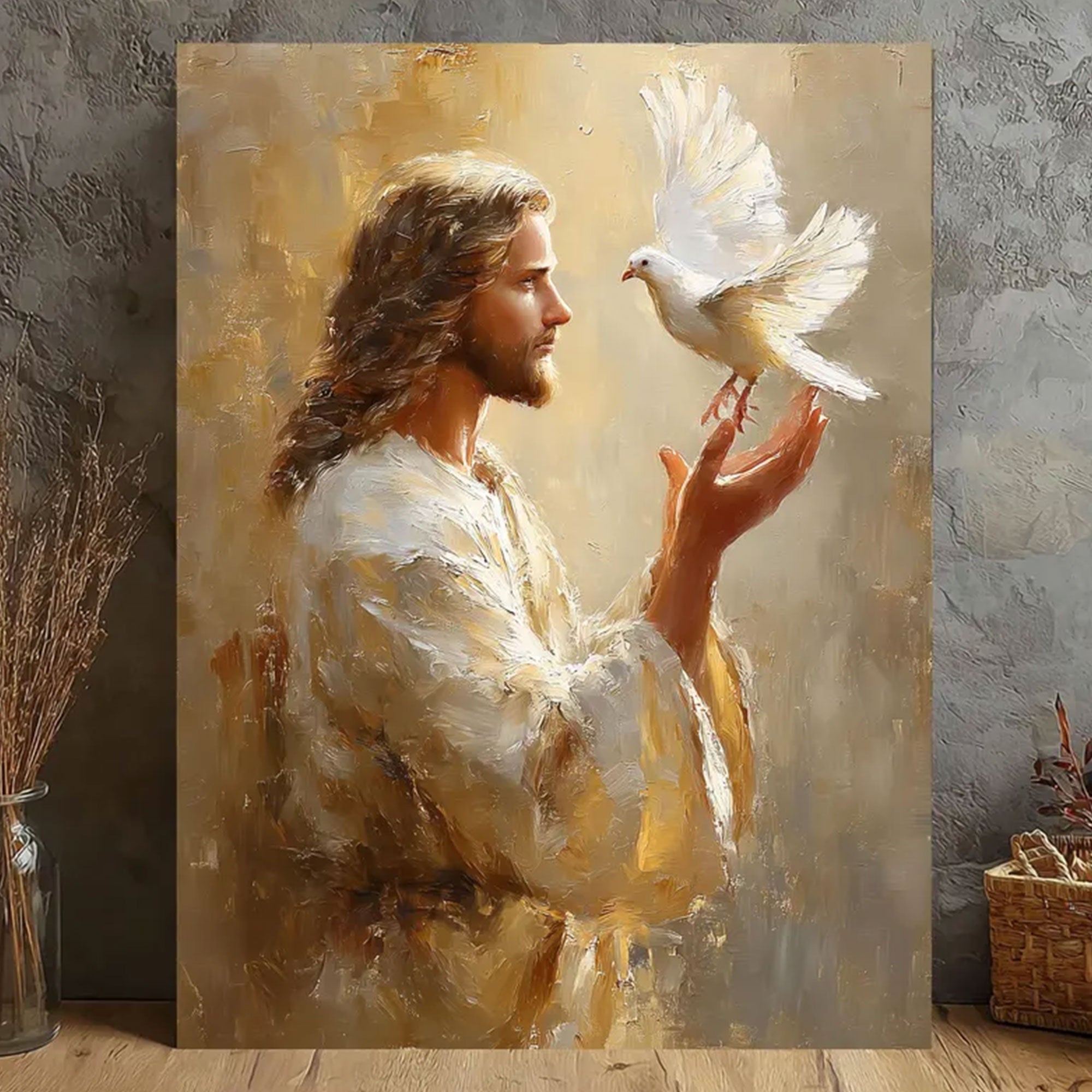 Jesus Dove Canvas Wall Art, Holy Spirit Peace Christian Decor, Faith Inspired Religious Artwork