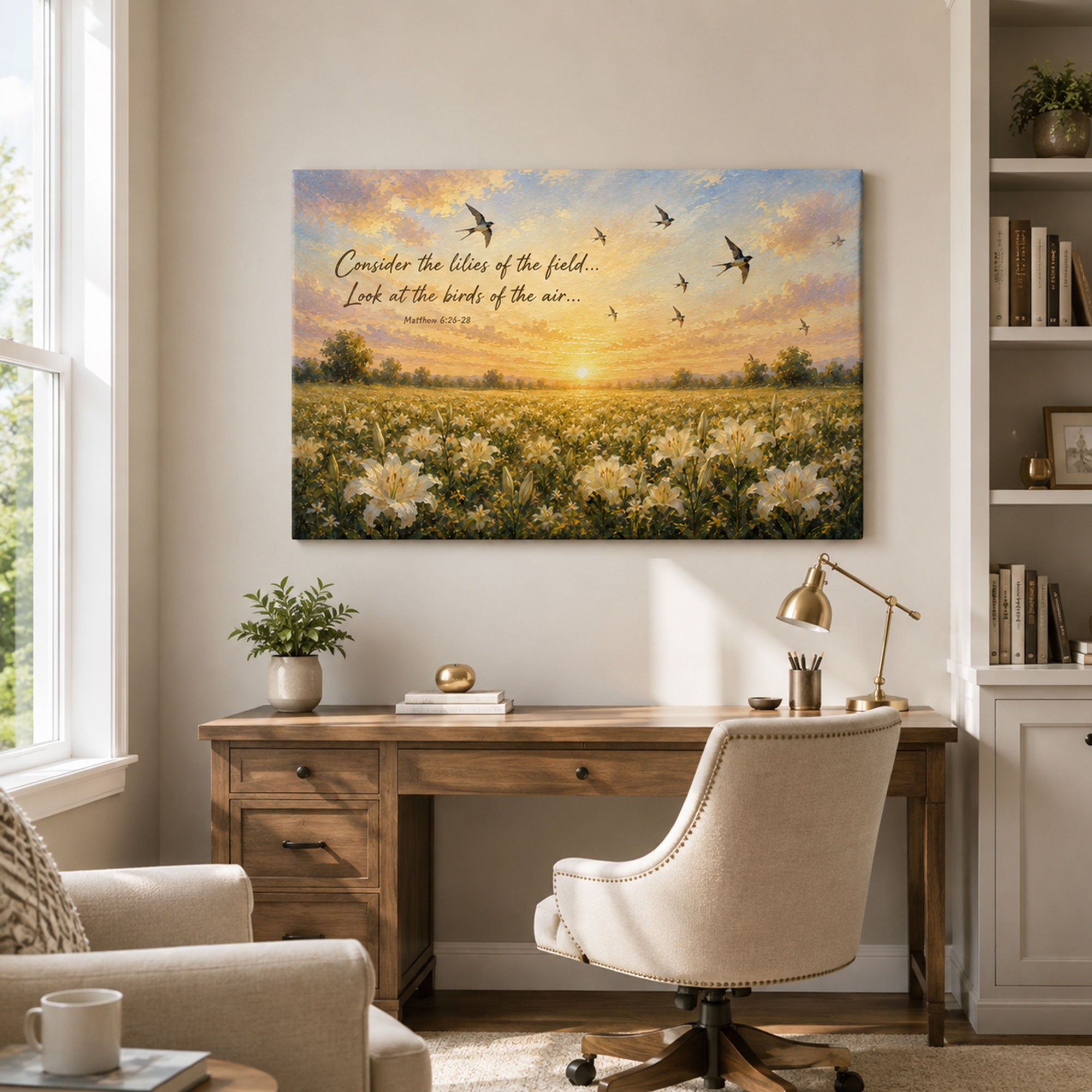 Consider the Lilies & Birds of the Air Canvas Print, Matthew 6:26-28 Christian Wall Decor