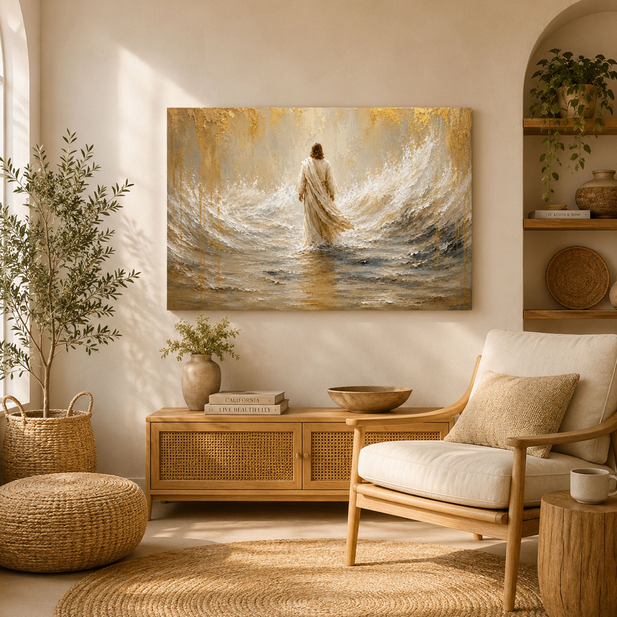 Jesus Walking on Water Canvas Print, Christian Wall Art for Home Decor