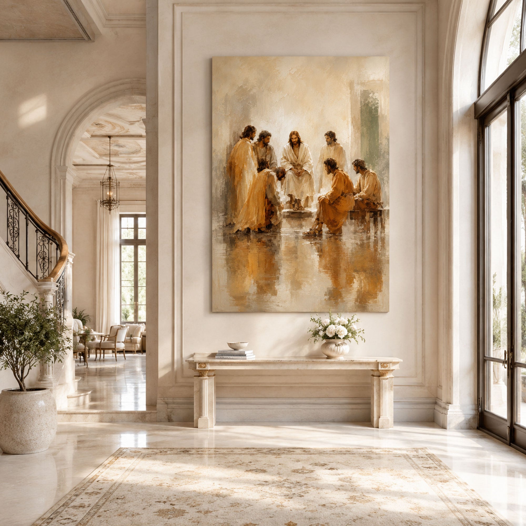 Circle of Compassion Framed Canvas Print, Modern Christian Wall Art, Jesus Faith Home Decor