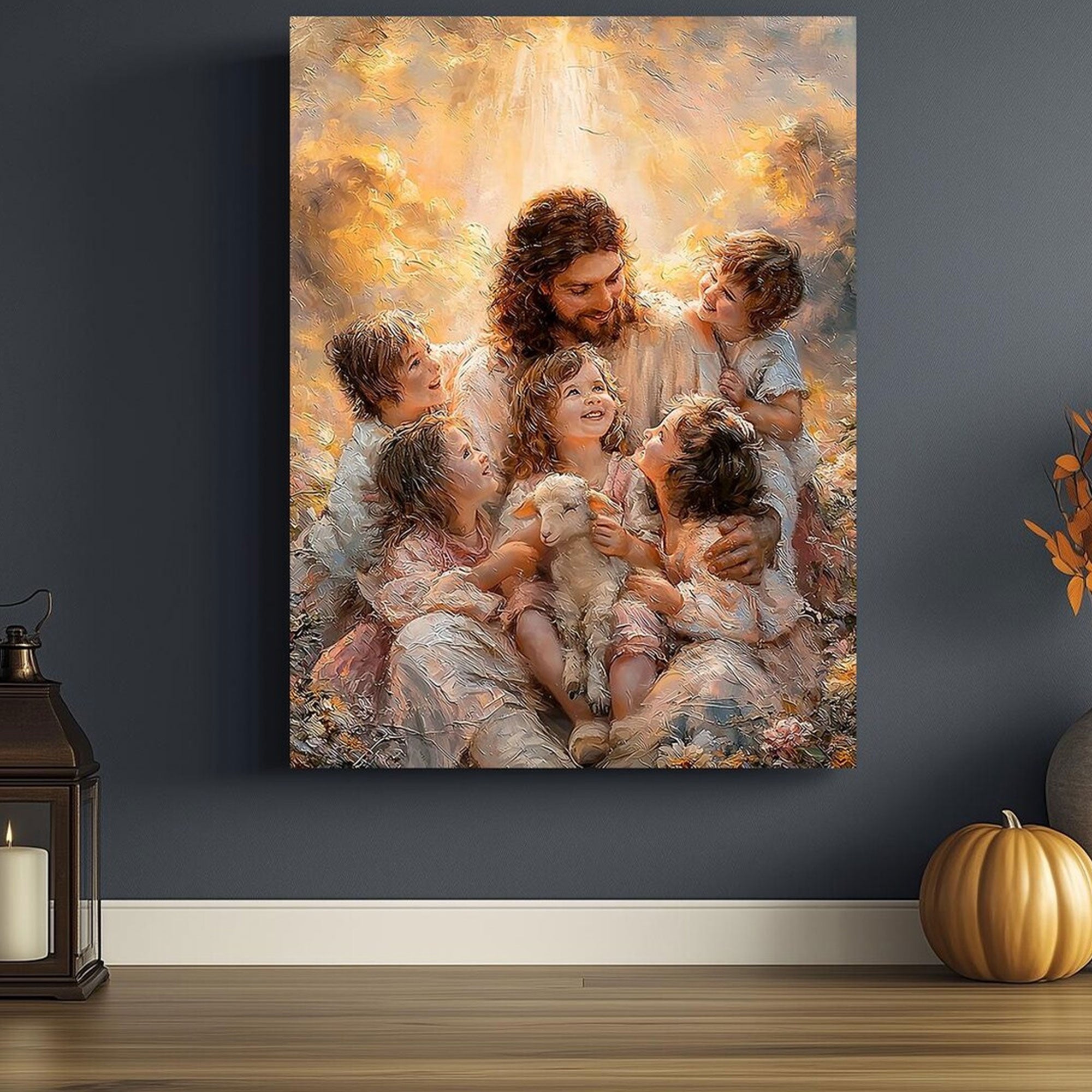 Jesus with Children Canvas Print, Good Shepherd Christian Wall Art, Faith Inspired Family Decor, Spiritual Religious Artwork