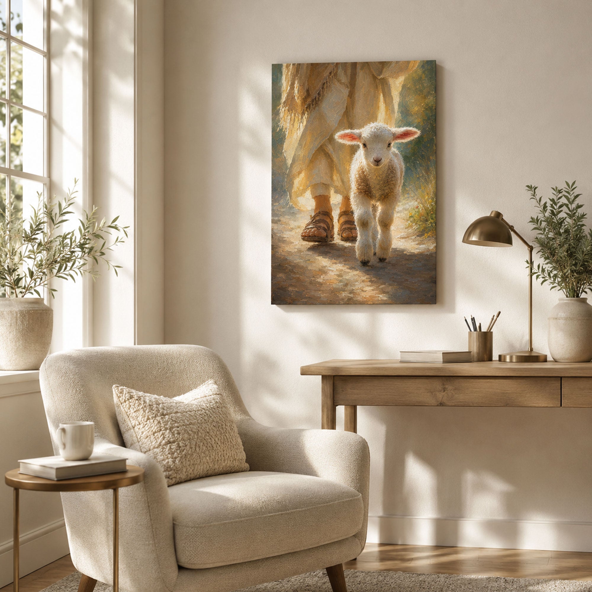 Follow Me Jesus and Lamb Canvas Print, Good Shepherd Christian Wall Decor, Faith Gift