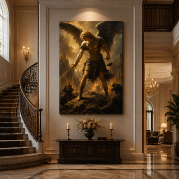 Saint Michael with Sword and Scales Canvas Print, Catholic Archangel Wall Art, Faith Home Decor Gift