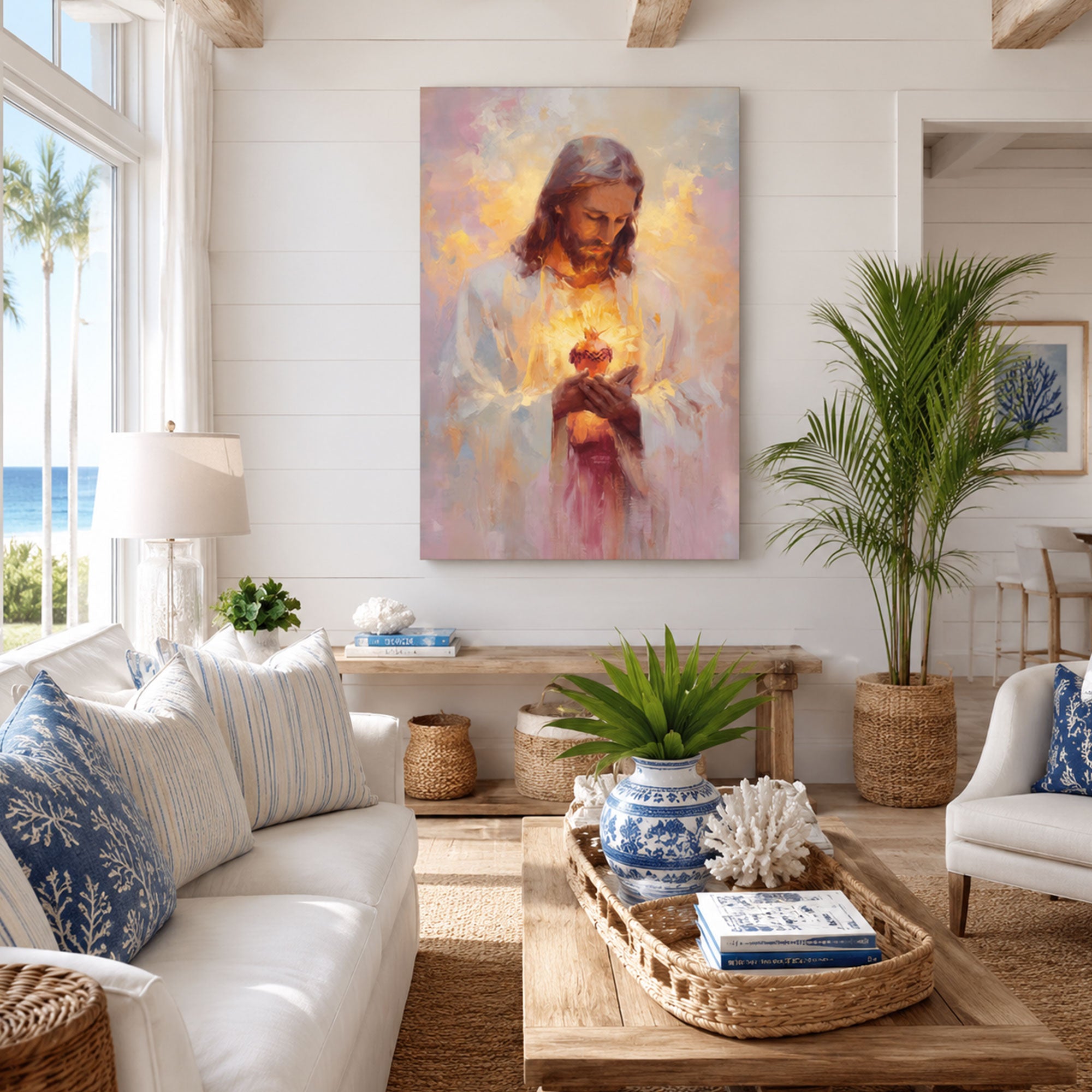 Sacred Heart of Jesus Canvas Print Glowing Christian Wall Art Inspirational Faith Home Decor