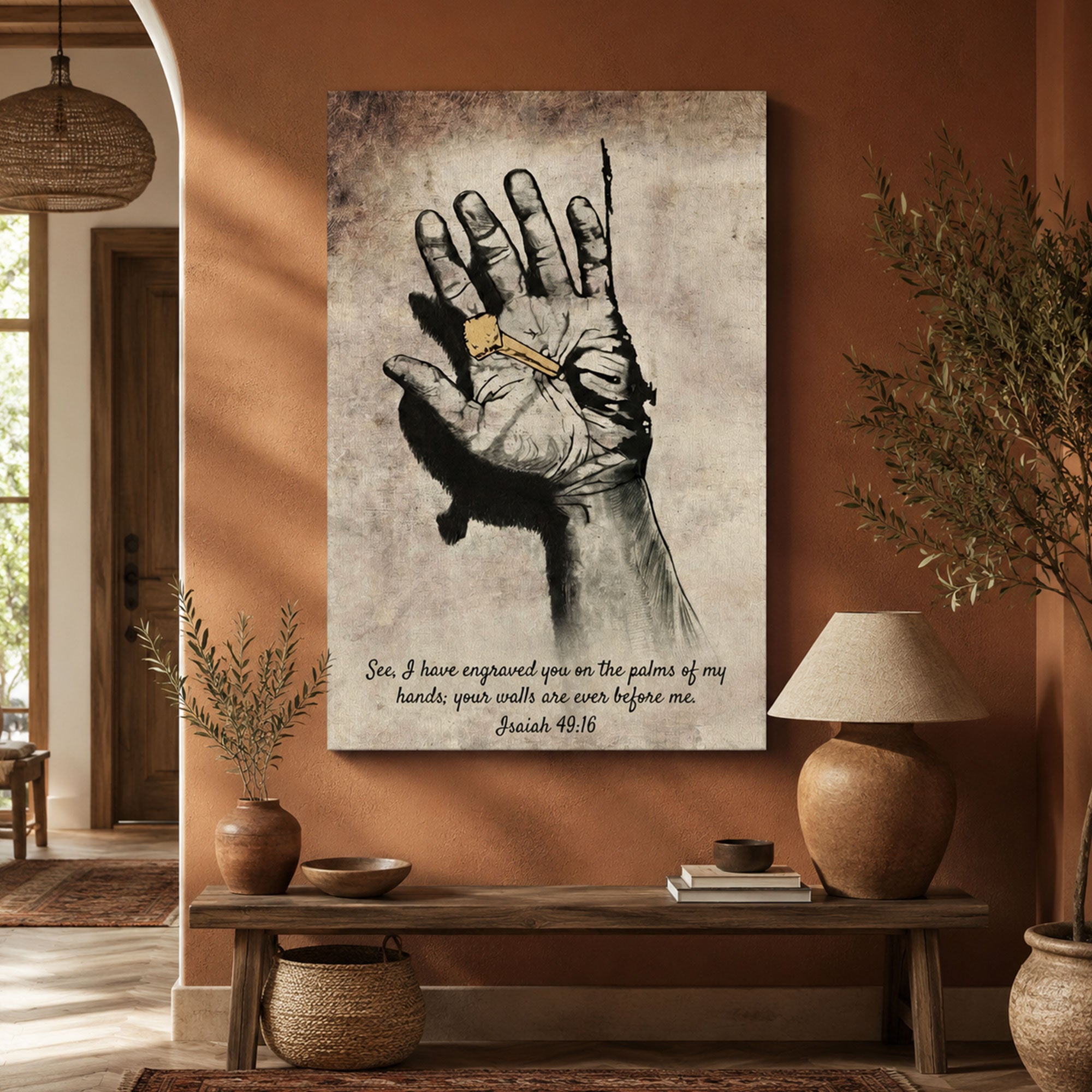 Isaiah 49:16 Canvas Print, “I Have Engraved You on the Palms of My Hands” Christian Wall Art, Scripture Faith Decor