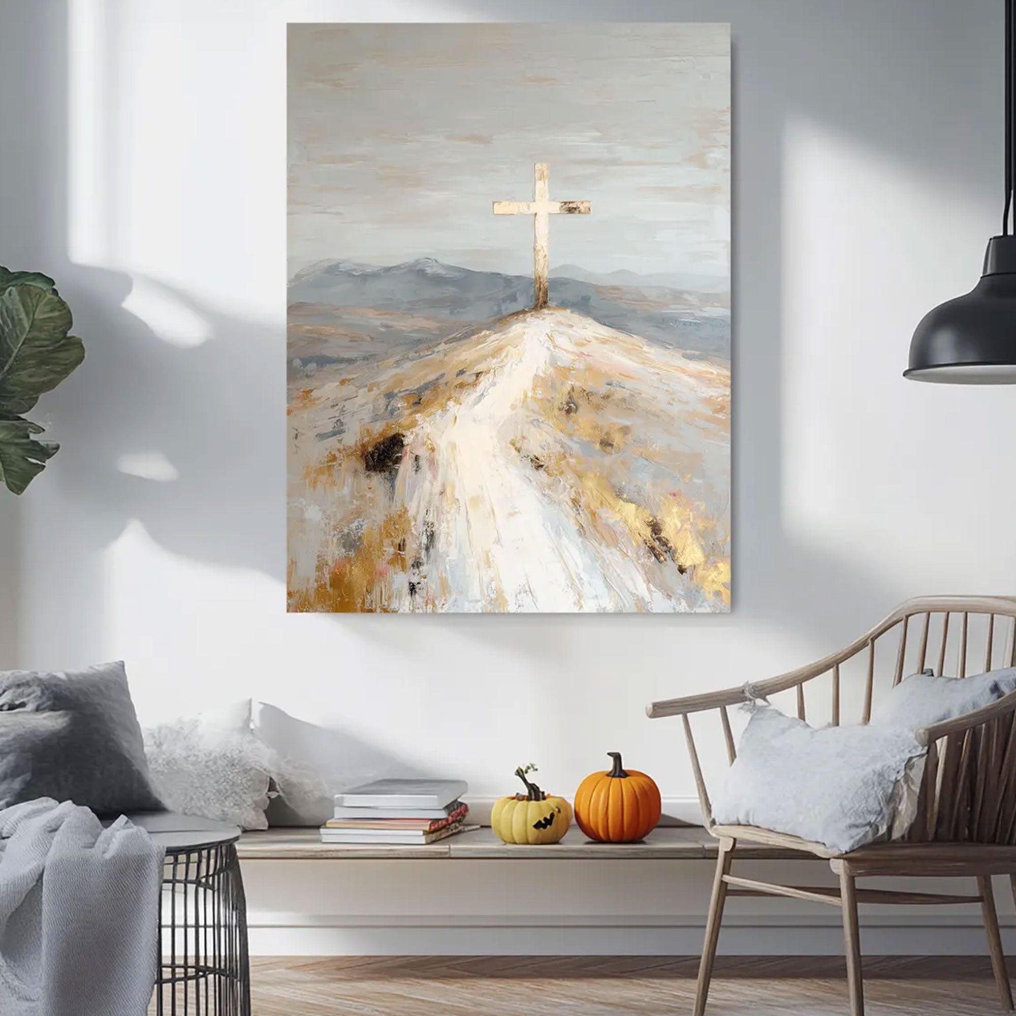 Christian Cross Canvas Print, Abstract Religious Wall Art, Faith Hope Spiritual Home Decor, Inspirational Christian Gift