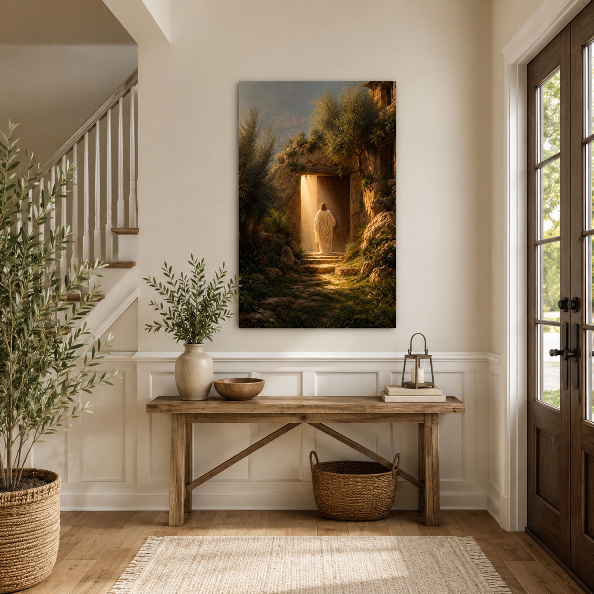 Jesus Knocking at the Door Canvas Print, Christian Open Door Wall Art, Light of Christ Faith Home Decor Gift