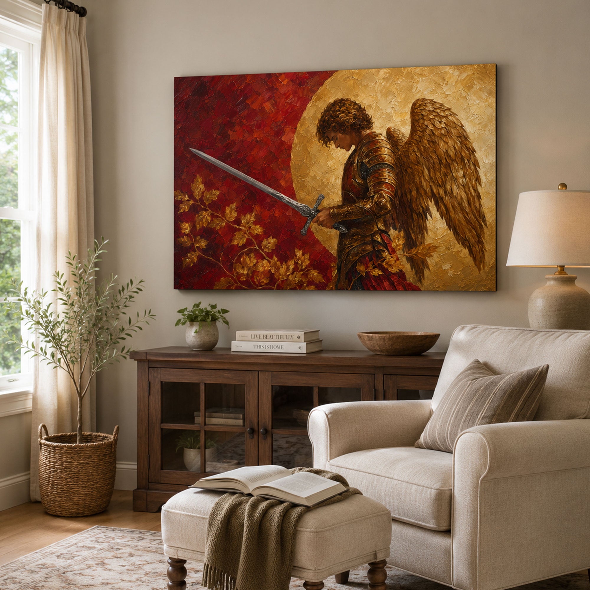St. Michael the Archangel Panoramic Canvas Print, Catholic Warrior Angel Wall Art, Faith Home Decor Gift