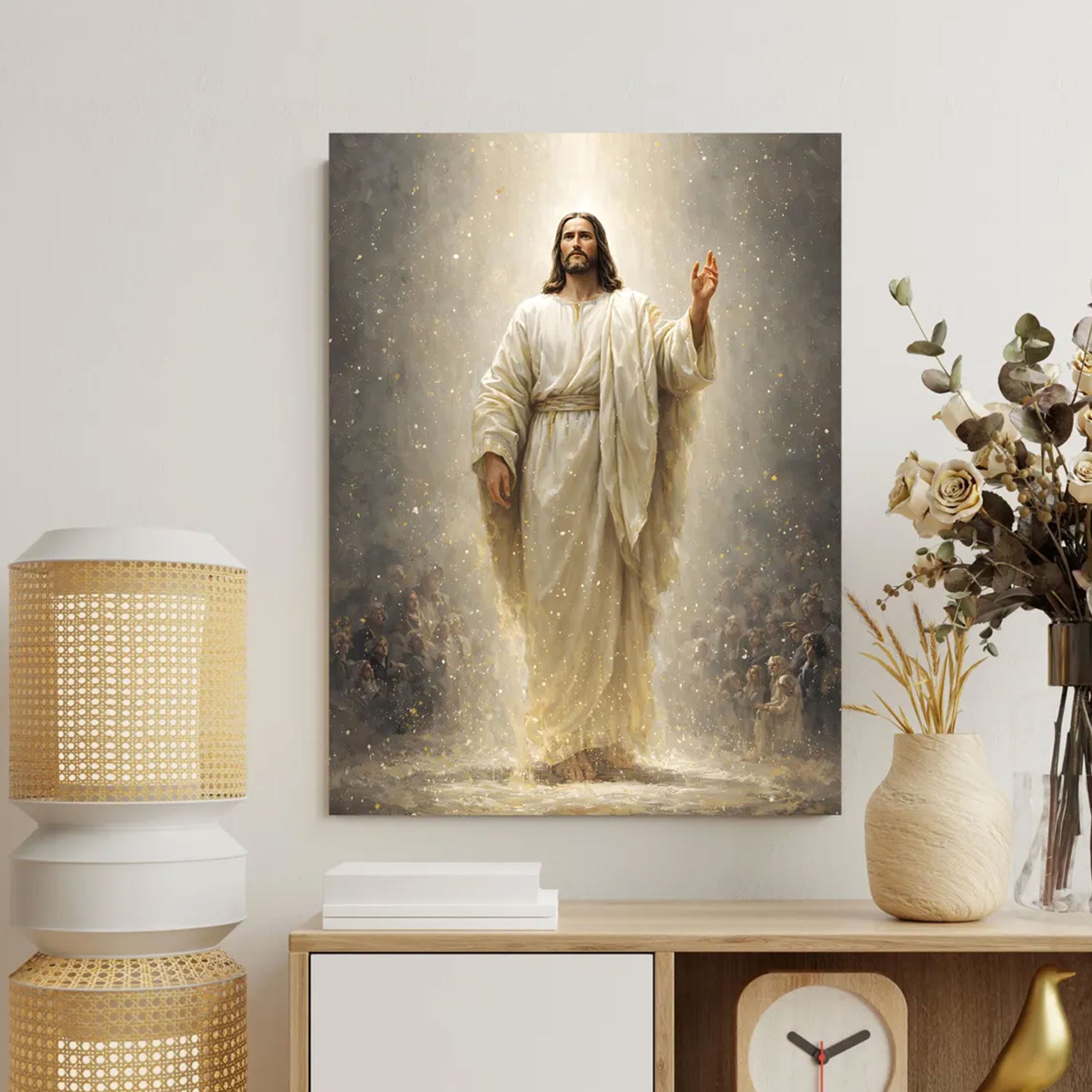 Jesus Ascension Canvas Print, Heavenly Light Christian Wall Art, Glory Faith Home Decor