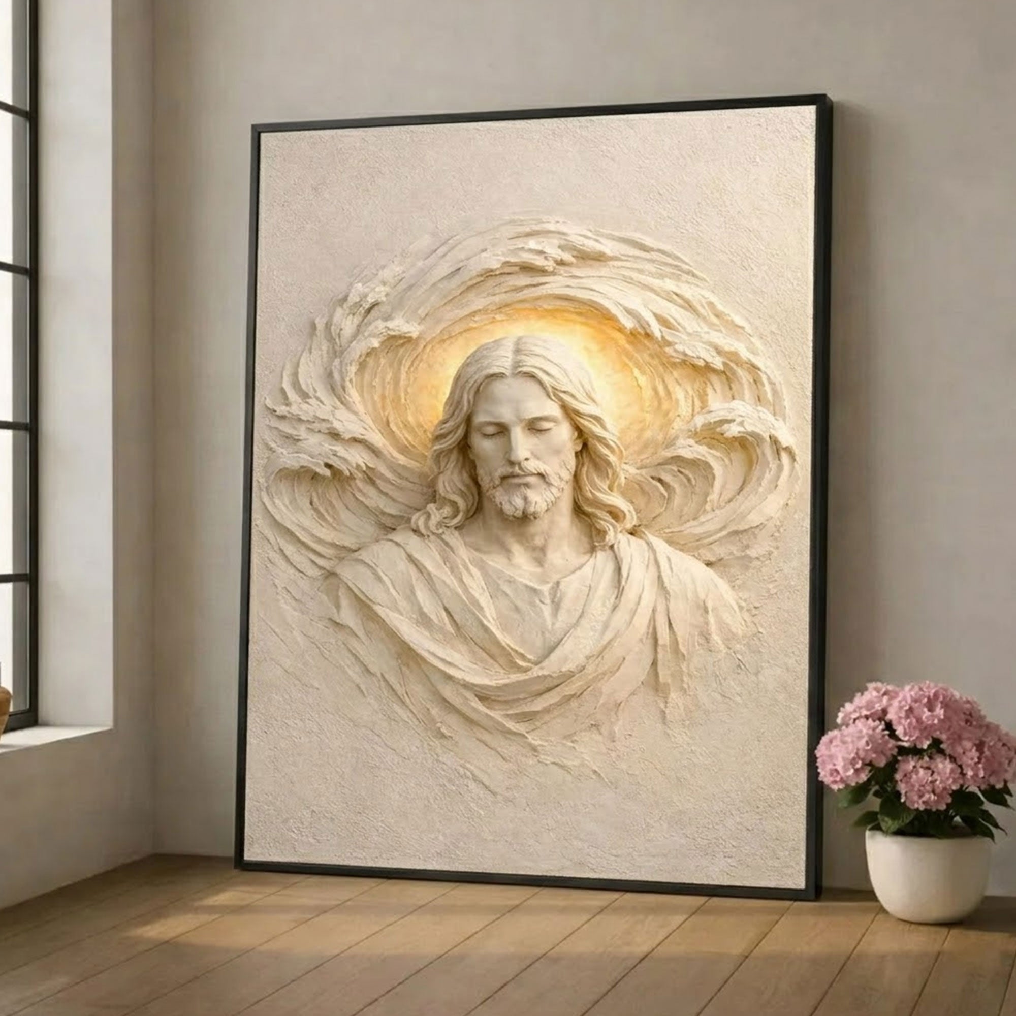 Serene Jesus Christ Canvas Print, Religious Sculpture Style Wall Art, Spiritual Christian Home Decor, Inspirational Faith Gift, Sacred Wall Hanging