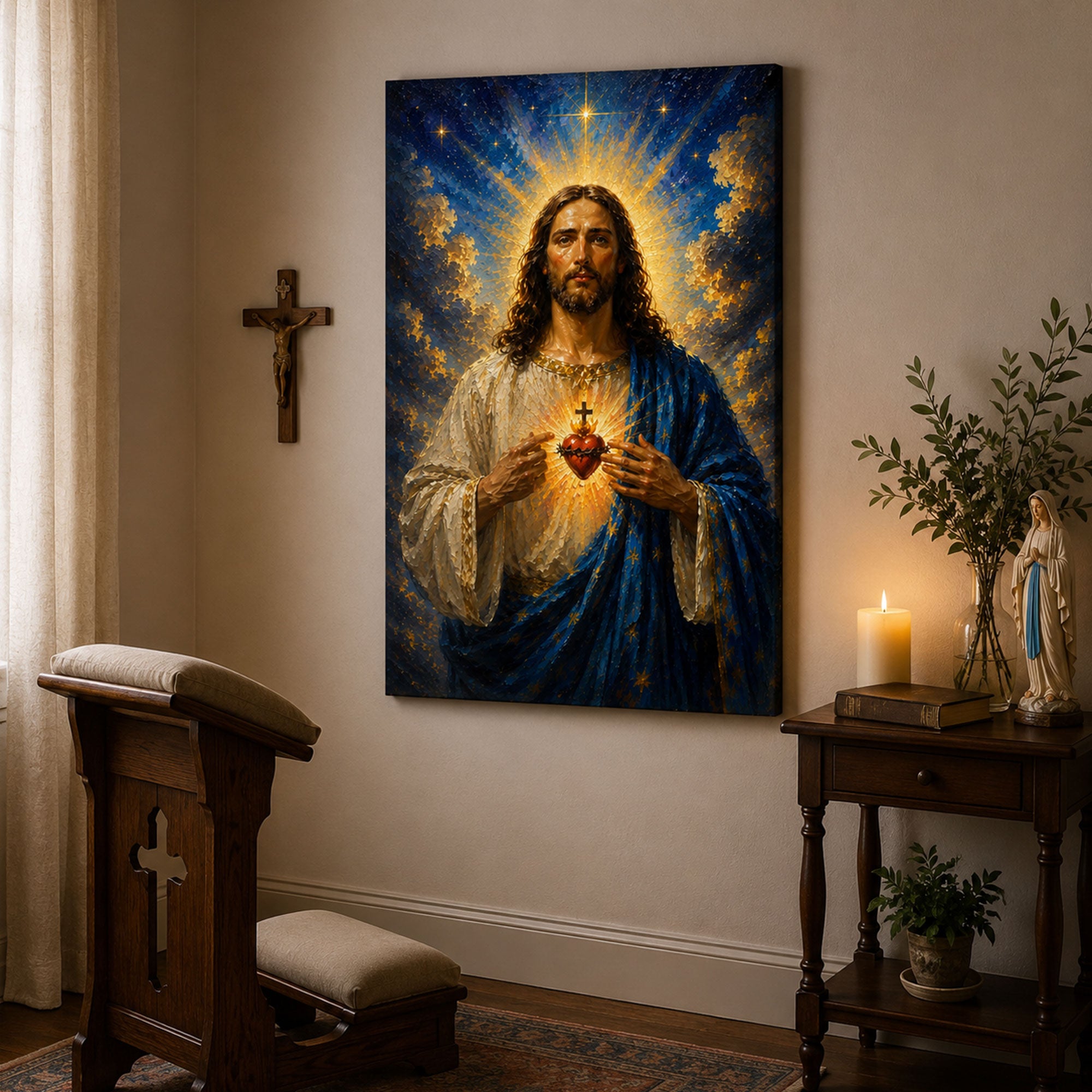 Sacred Heart of Jesus Canvas Print, Catholic Christian Wall Art, Radiant Faith Home Decor