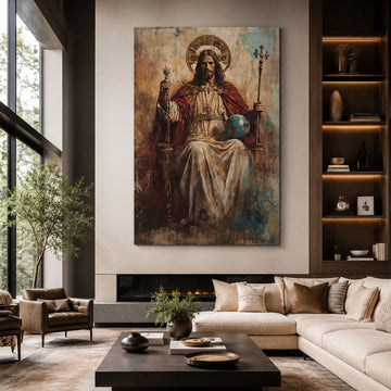 Christ the King Enthroned Redeemer of the World Canvas Print Renaissance Christian Wall Art Regal Religious Decor