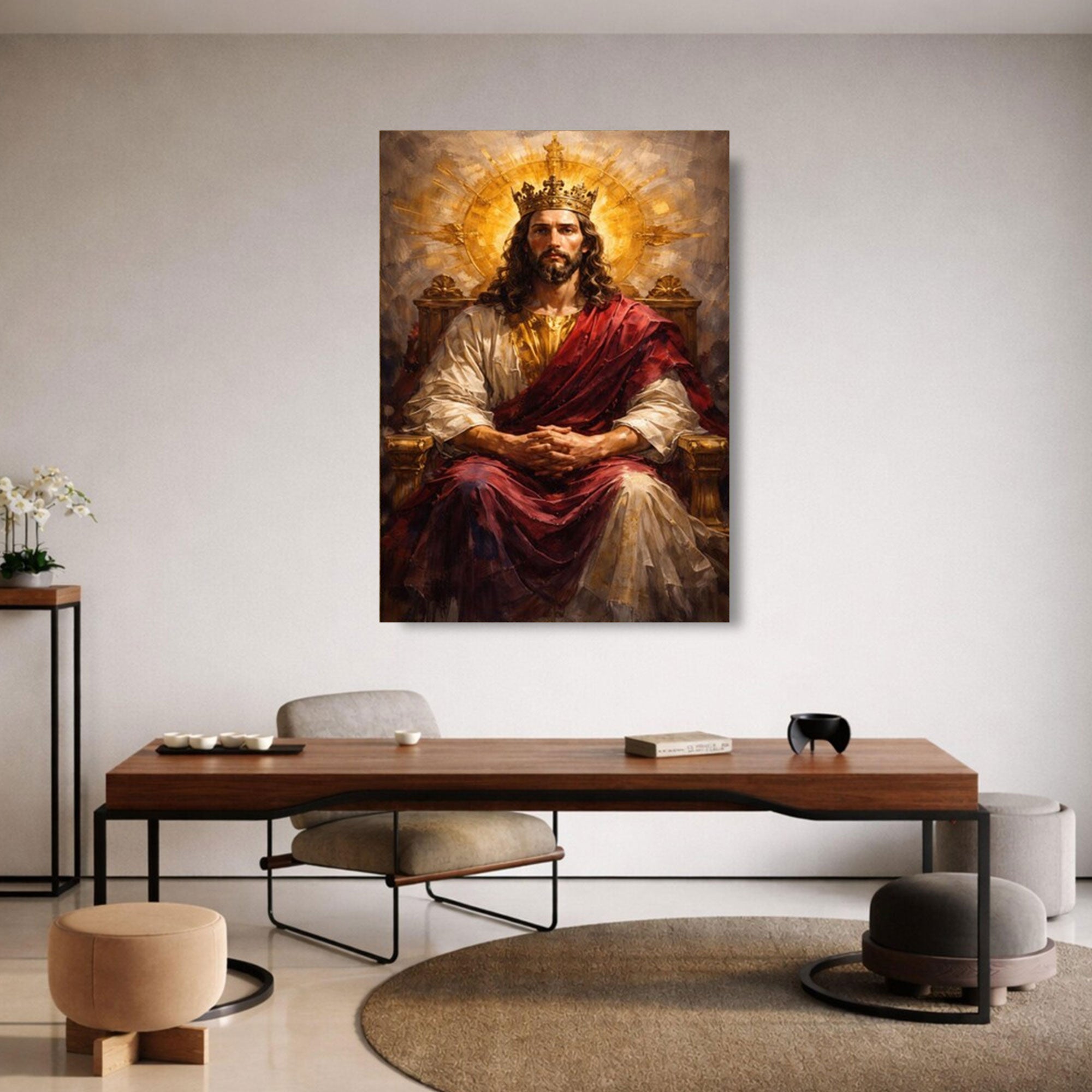 Regal Jesus Christ King Canvas Print Crowned Religious Wall Art Sacred Christian Faith Decor