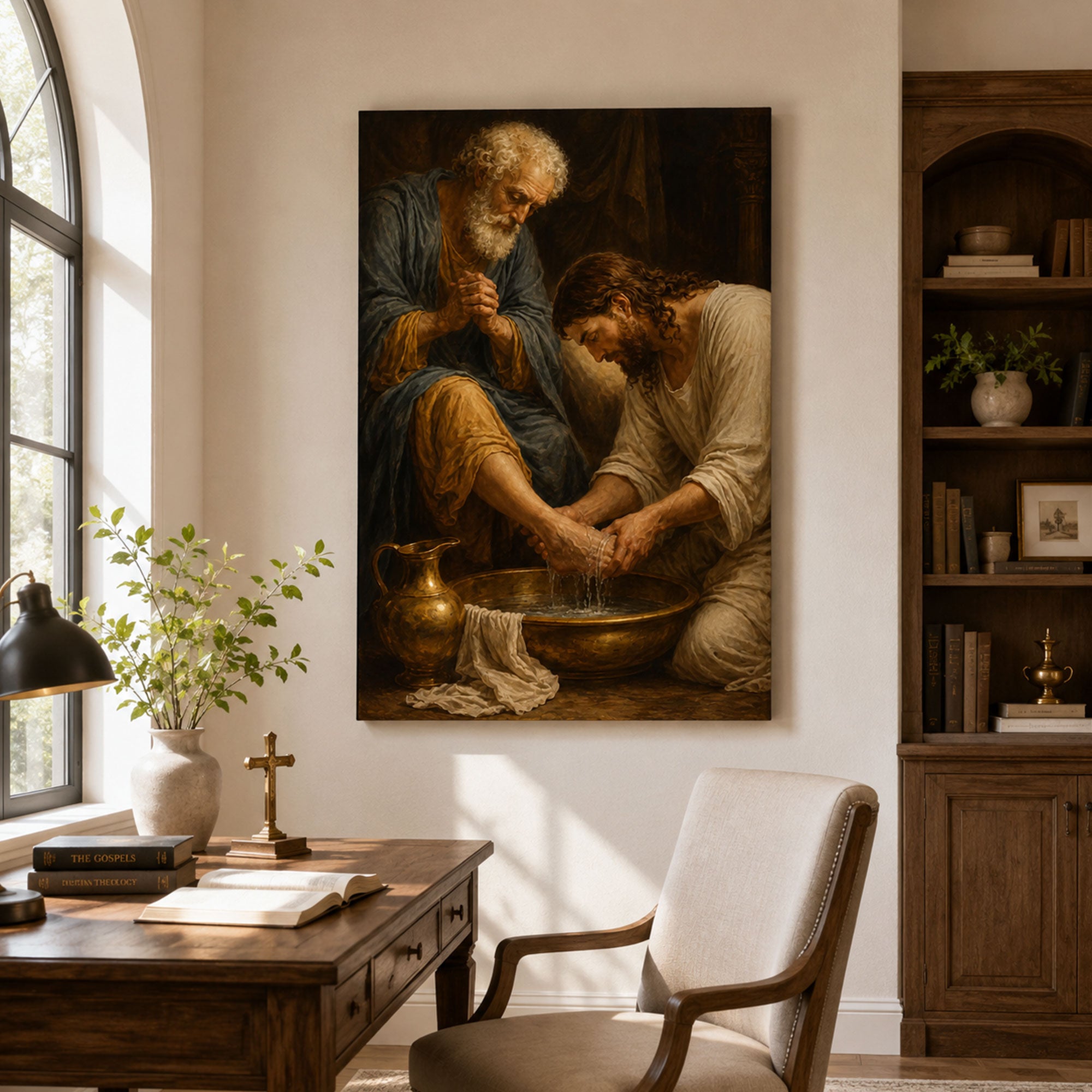 Jesus Washes the Disciples Feet Canvas Print, Christian Bible Story Wall Art Gift
