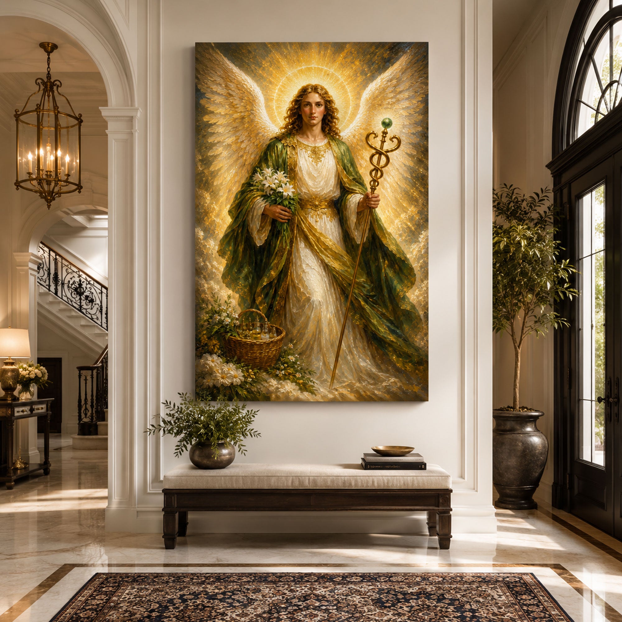 Archangel Raphael Healing Angel Canvas Print, Catholic Angel Wall Art, Faith Home Decor Gift